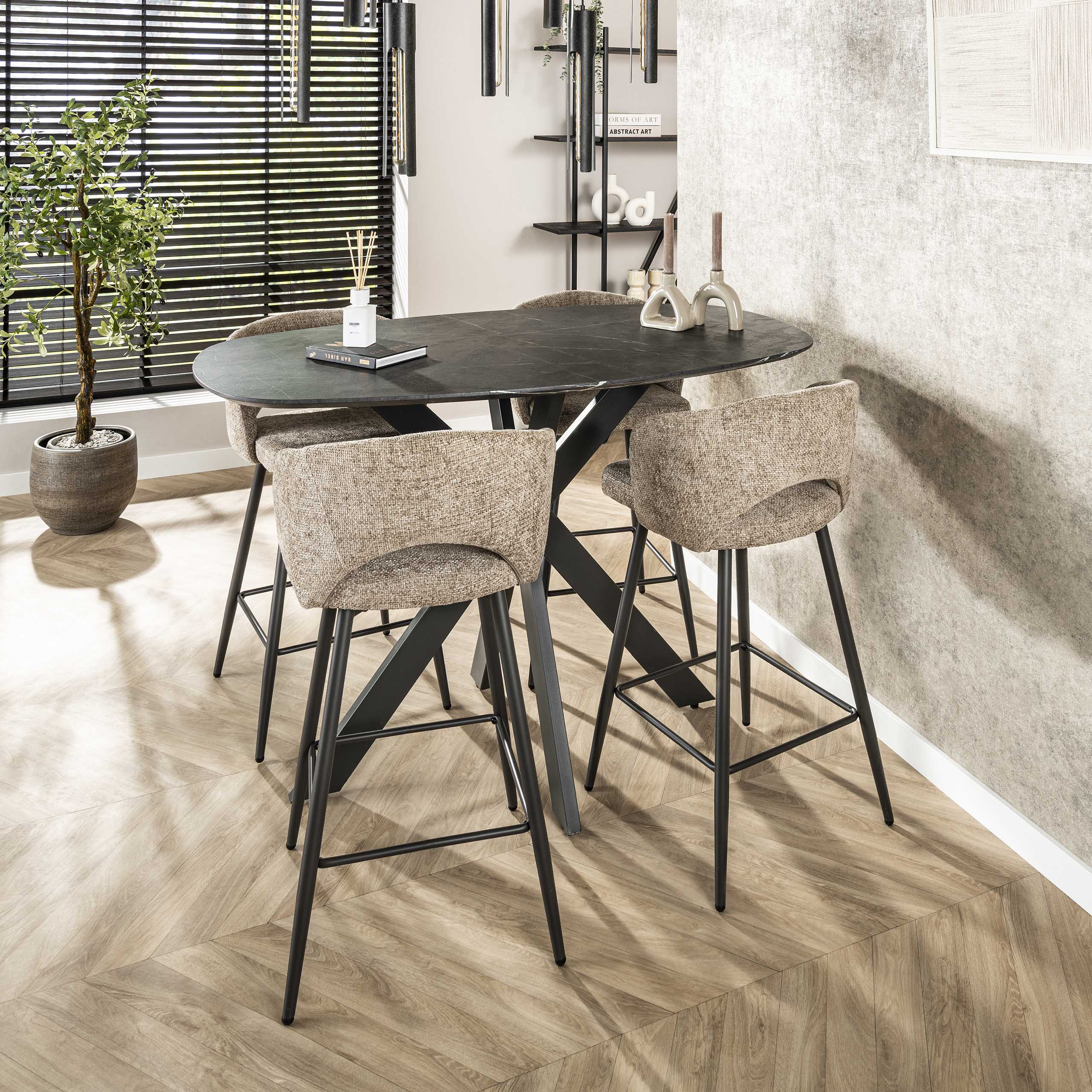 Bartafel Onyx Cross deens ovaal 140cm / 3D melamine graphite