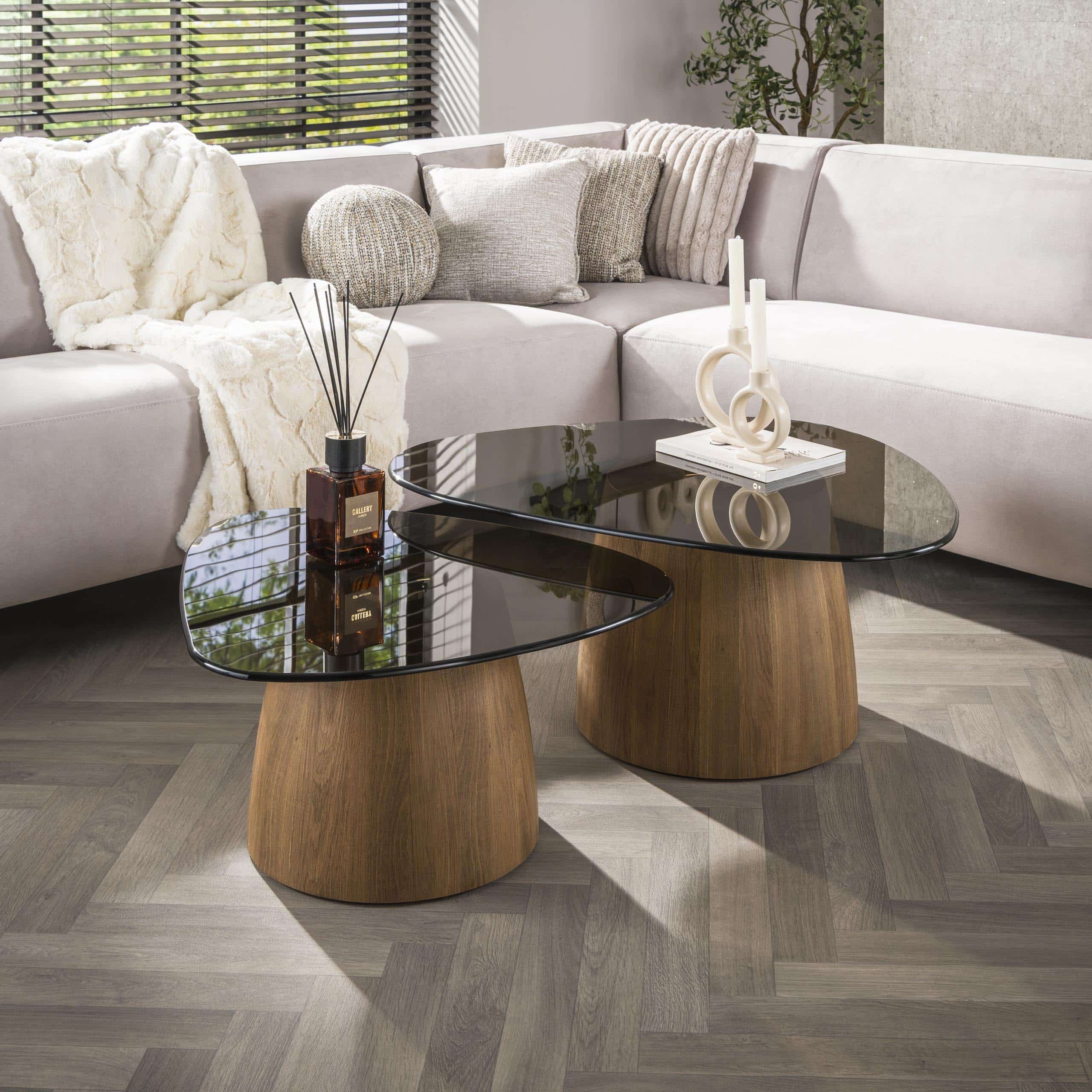 Salontafel Tinto driehoekig set van 2 / Brons glas