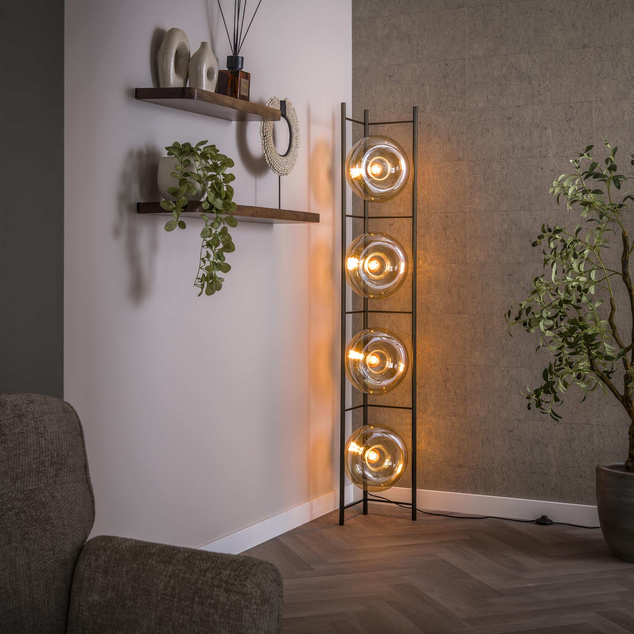 Vloerlamp Soll 4-lichts / Amber glas