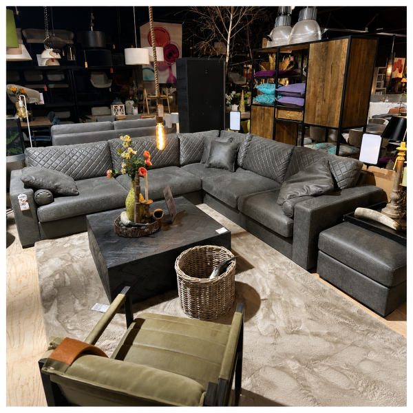 SHOWMODEL UrbanSofa hoekbank Giorno met hocker Gallardo Leder Dark Grey