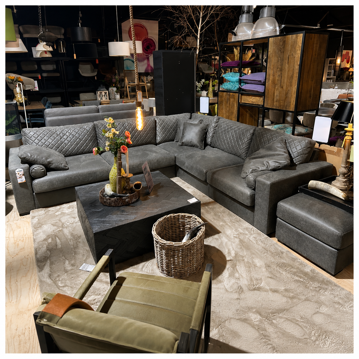 SHOWMODEL UrbanSofa hoekbank Giorno met hocker Gallardo Leder Dark Grey