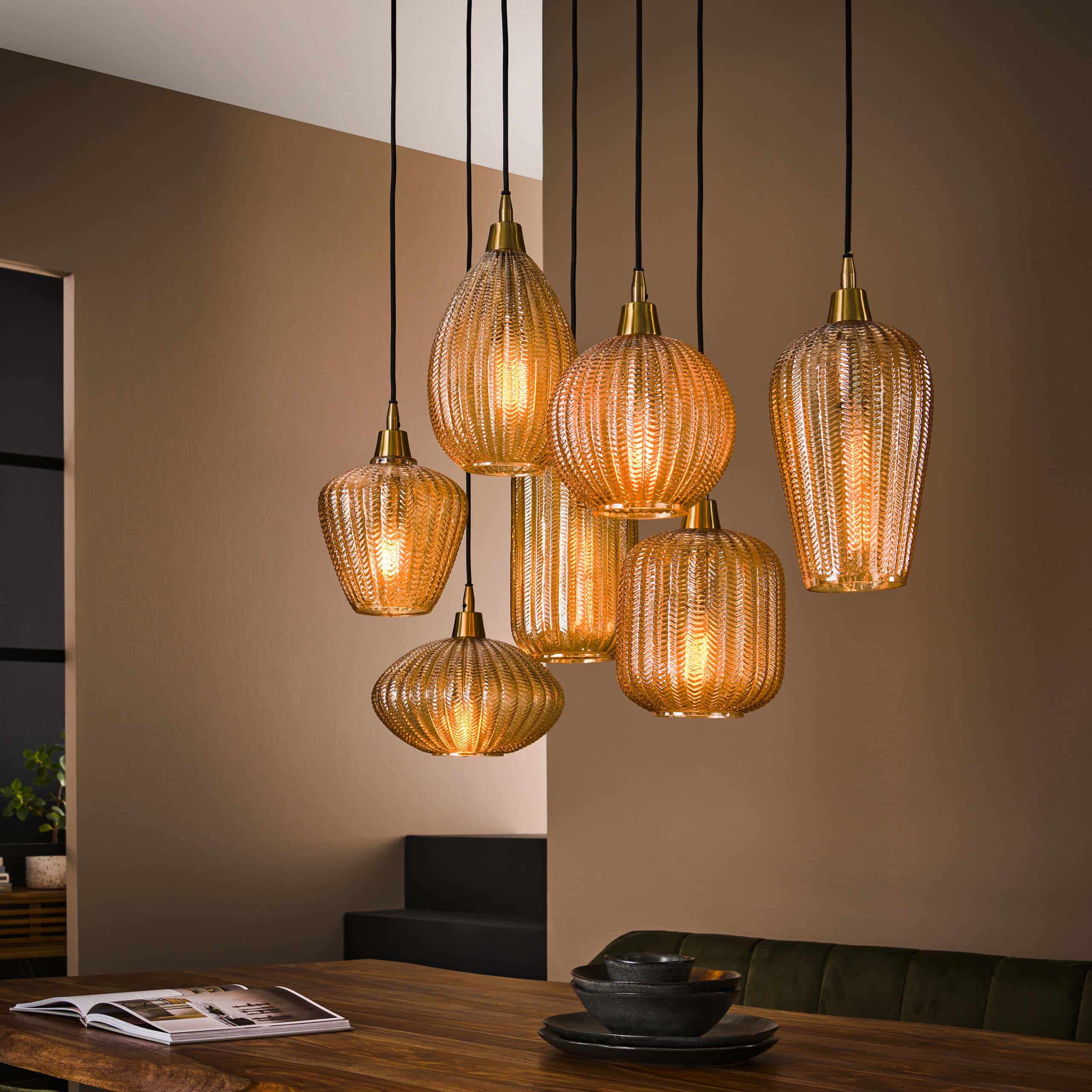 Hanglamp V-Shape 4+3-lichts  / Amber glas
