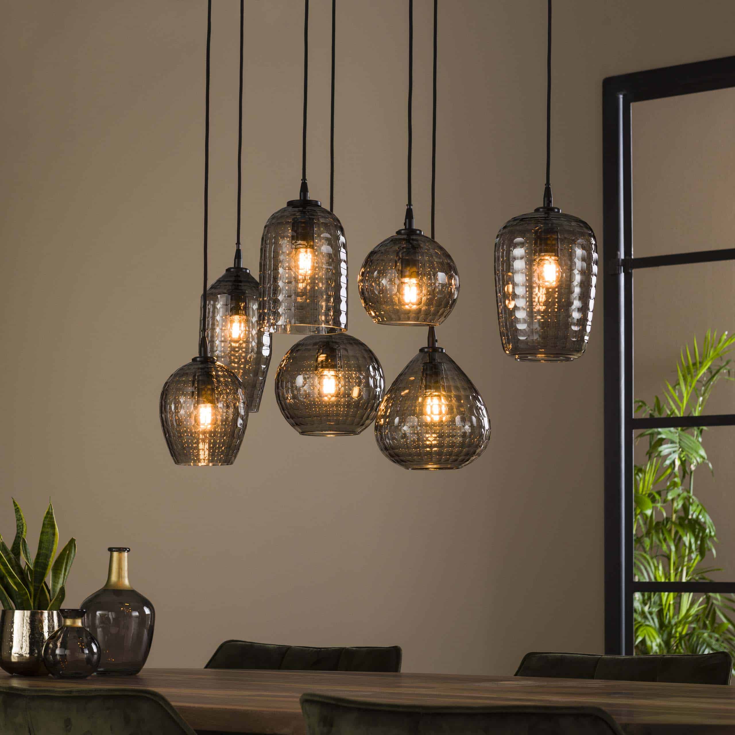 Hanglamp Hexagon 4+3-lichts / Smoke grey glas
