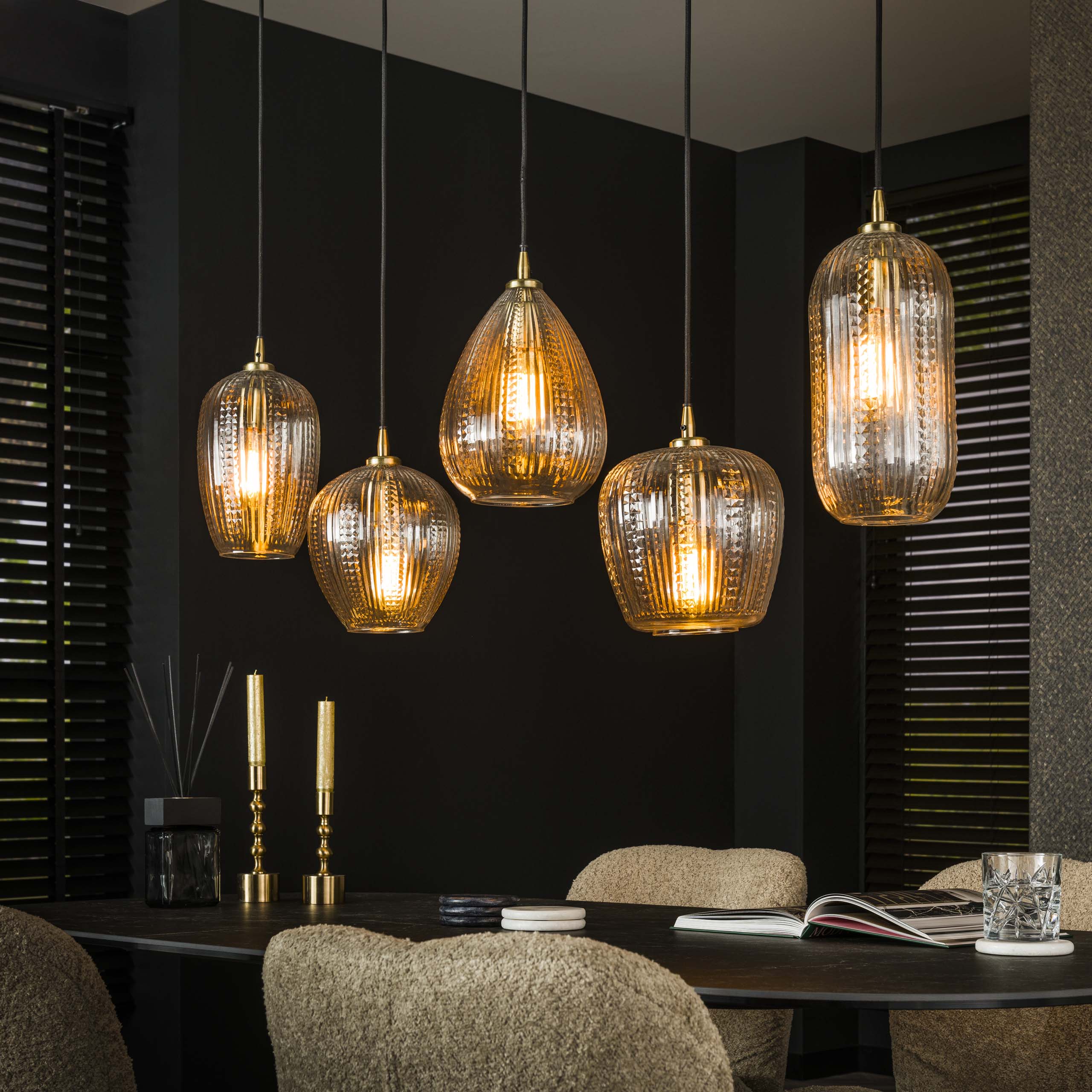 Hanglamp Diamond Grain 5-lichts / Diamant glas
