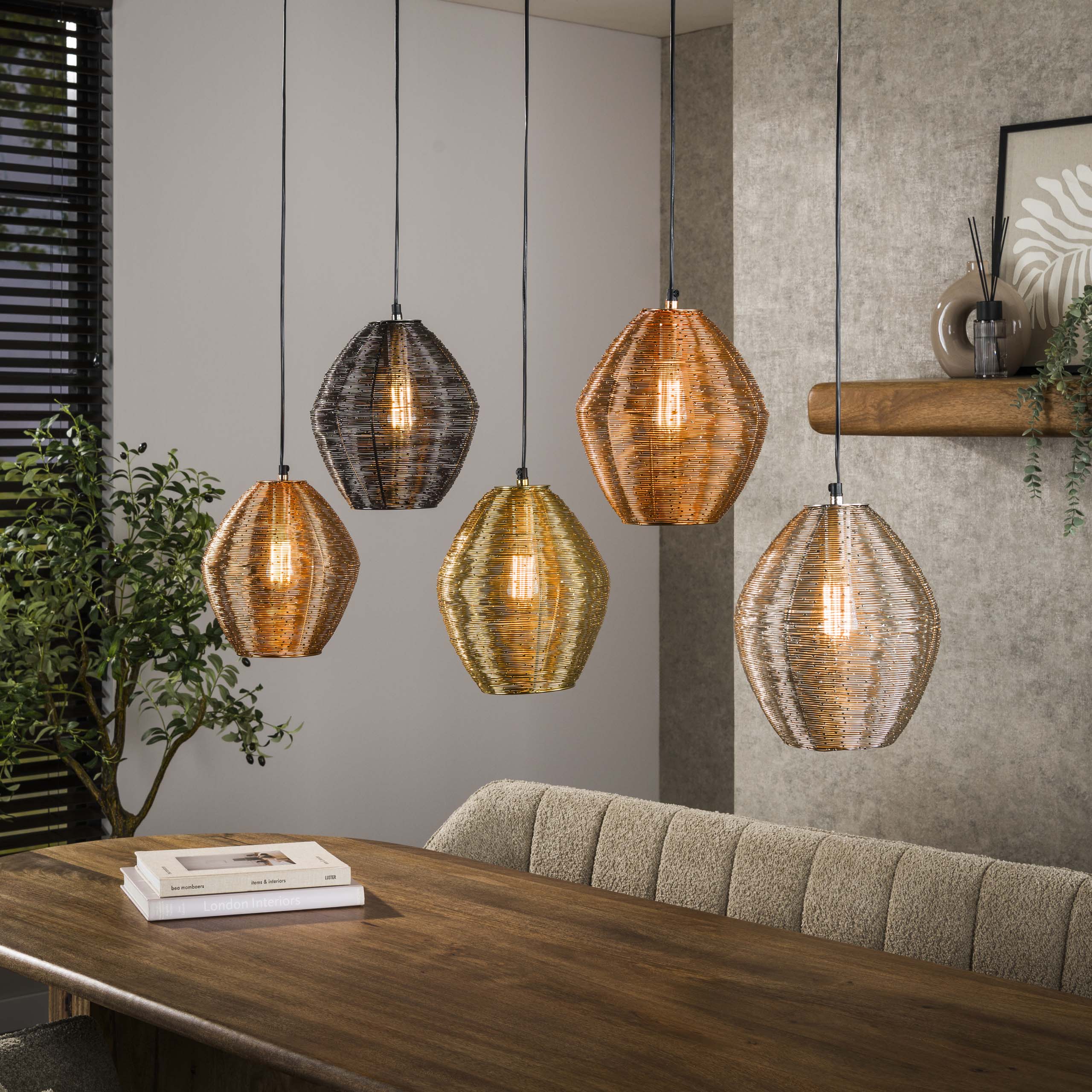 Hanglamp Web 5-lichts / Mat nikkel mix