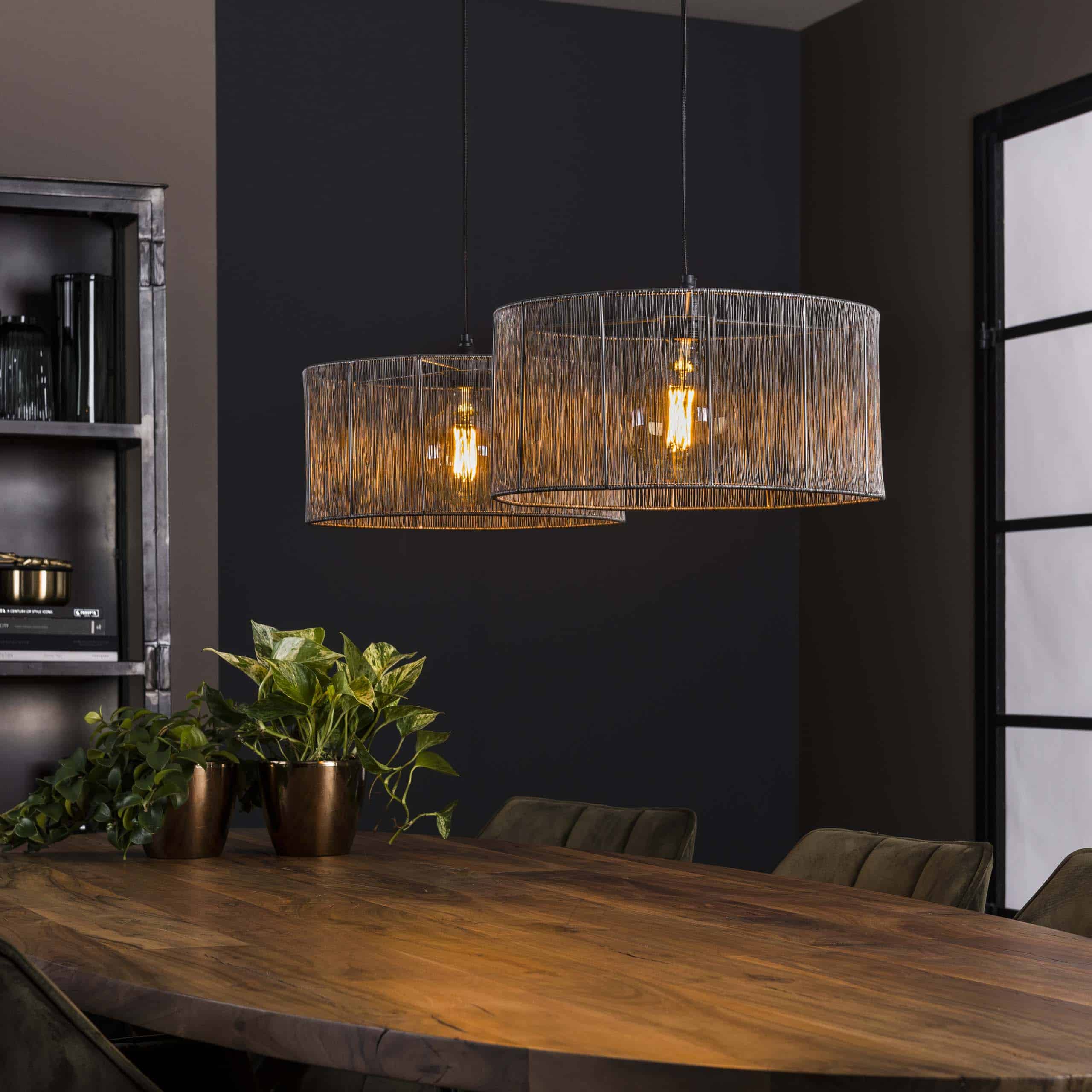 Hanglamp Stringshade 2-lichts / Zwart nikkel