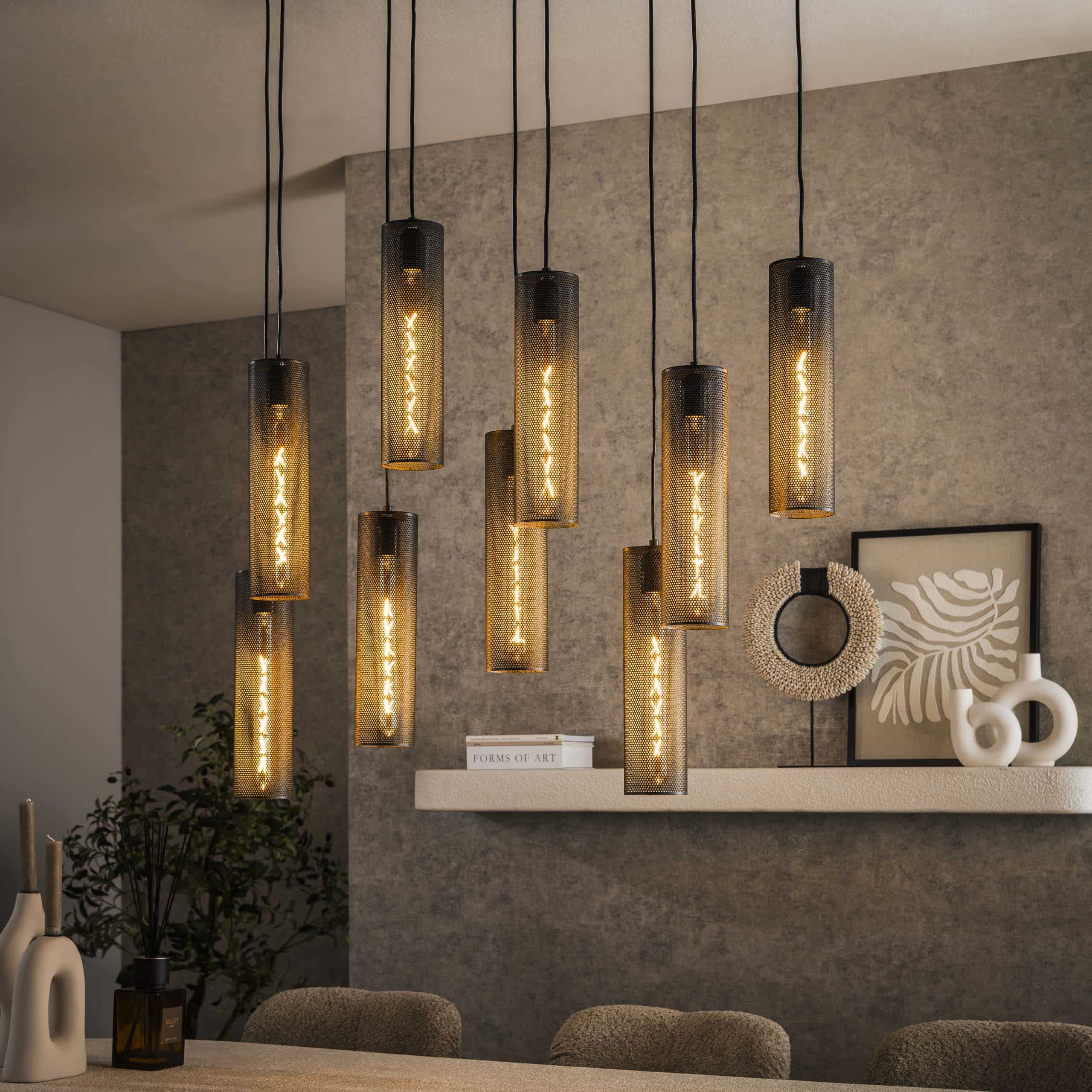 Hanglamp Tube Mesh 5+4-lichts / Artic zwart