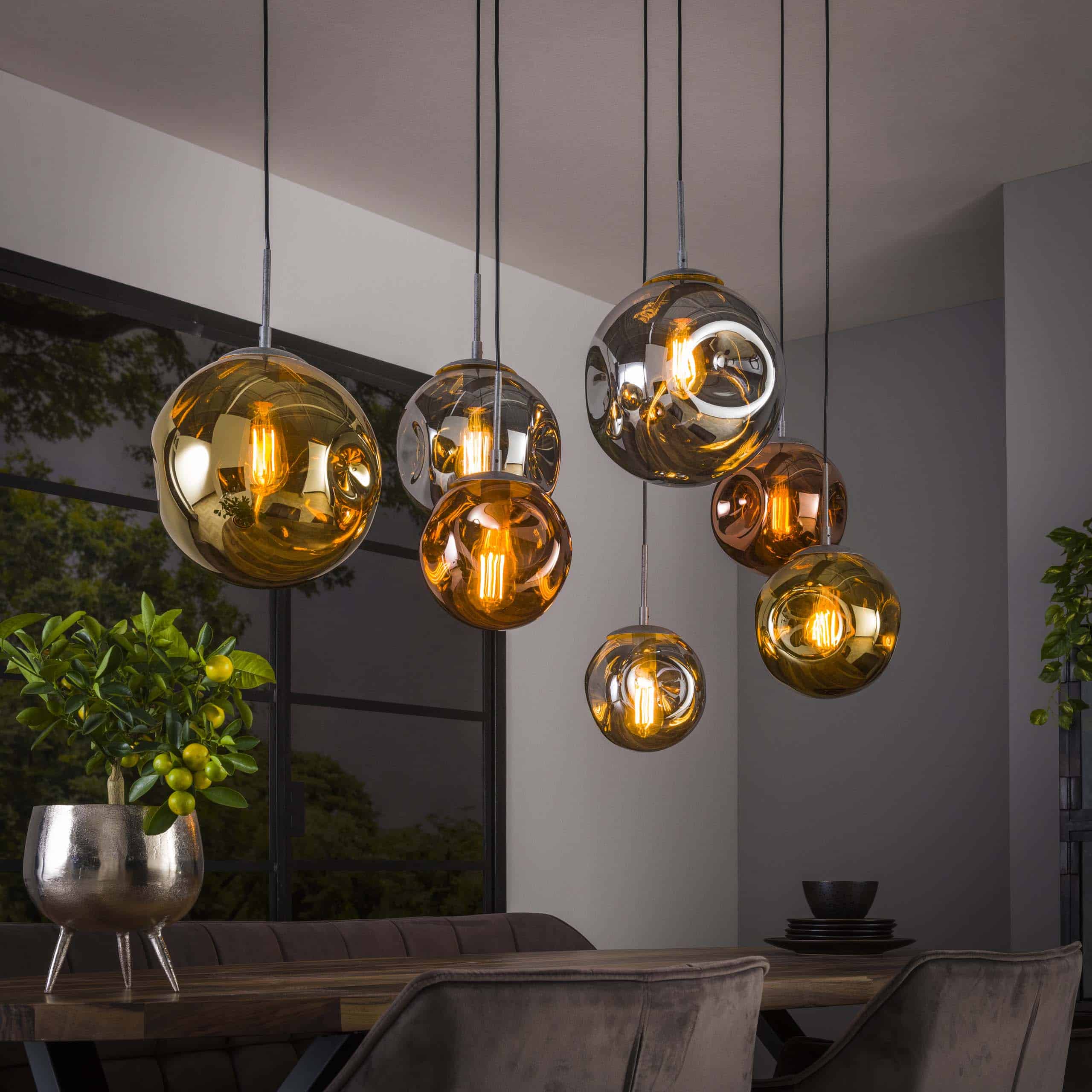 Hanglamp Stellar 4+3-lichts / Oud zilver