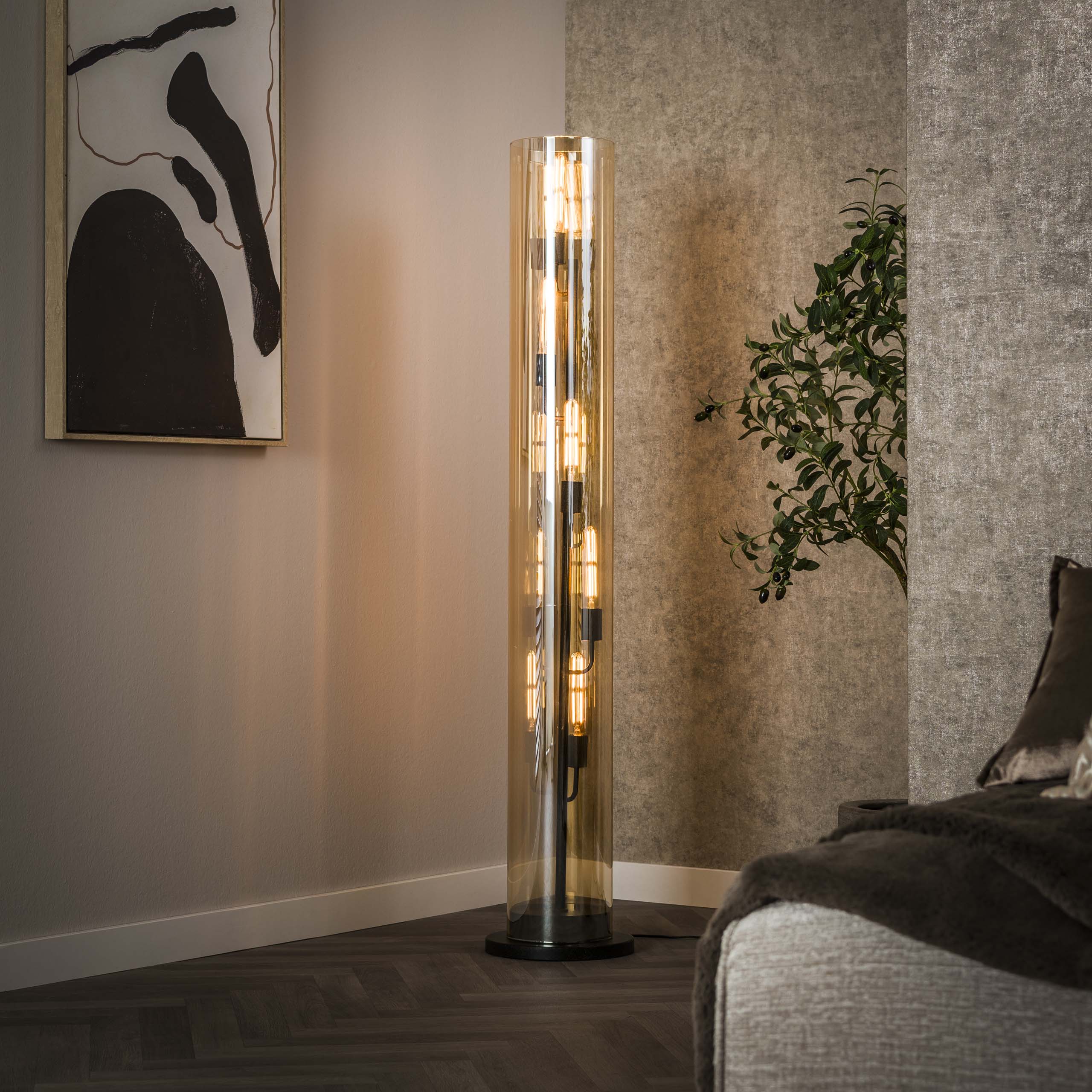 Vloerlamp Tube Glass 5-lichts / Artic zwart