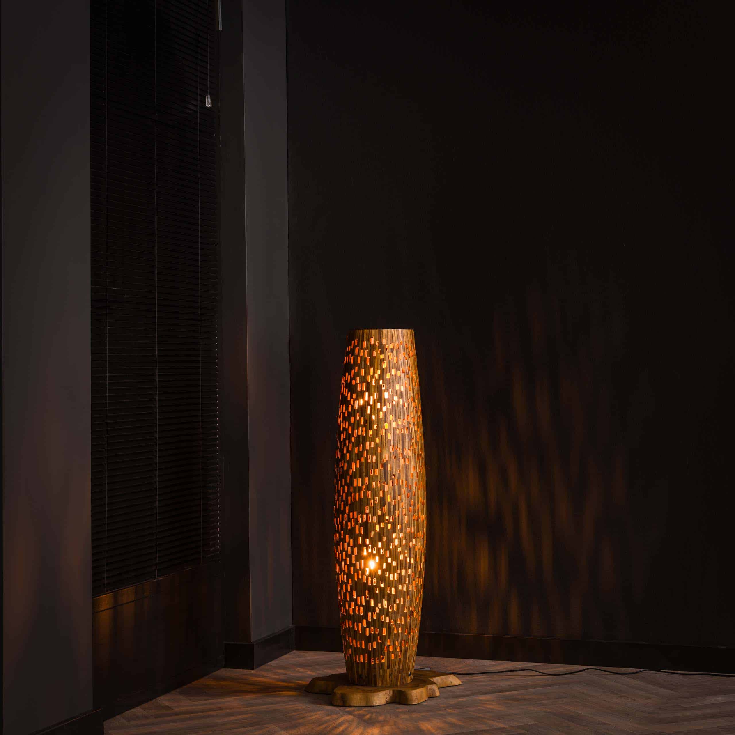 Vloerlamp Bars S 2-lichts / Massief teak
