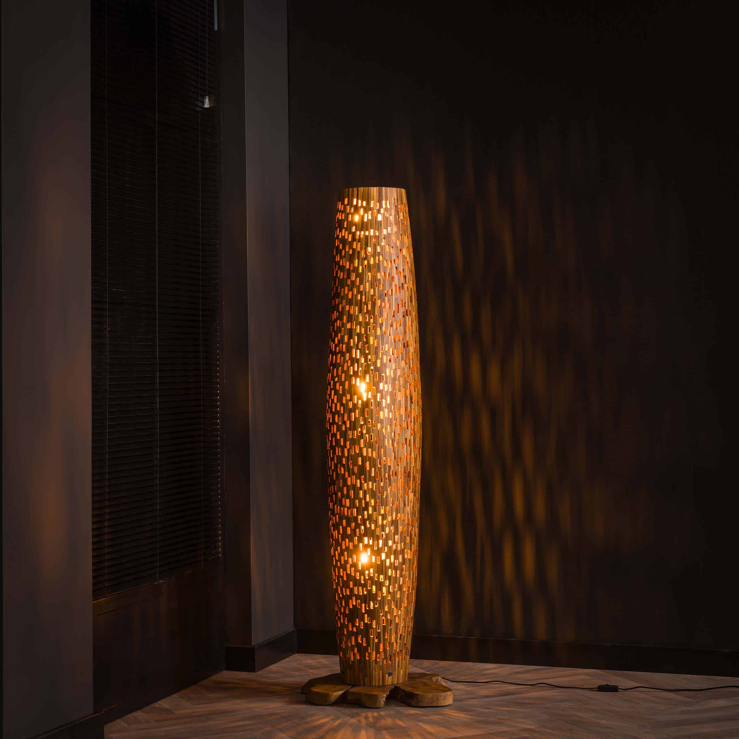 Vloerlamp Bars M 3-lichts / Massief teak
