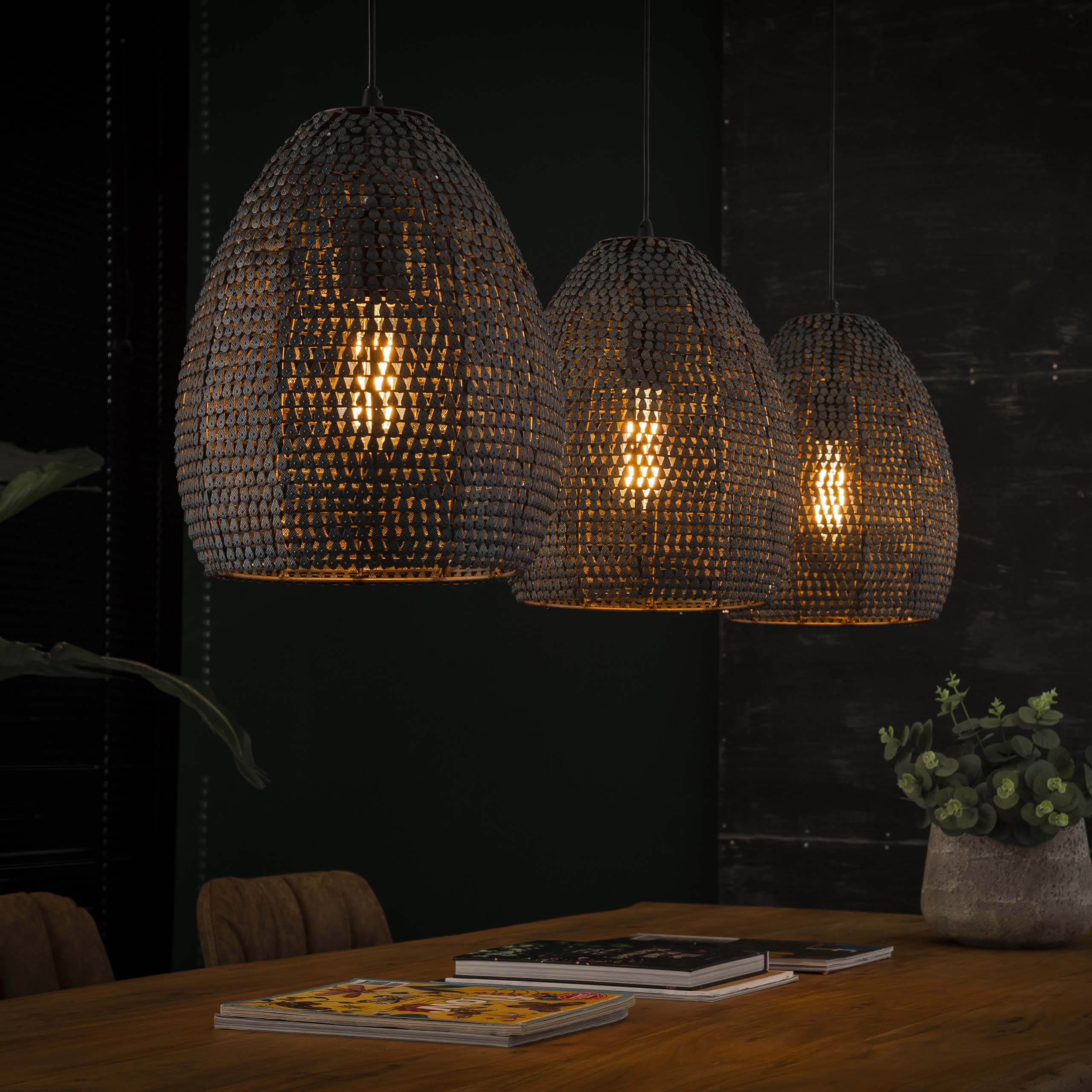 Hanglamp Armor Oval 3-lichts / Zwart bruin