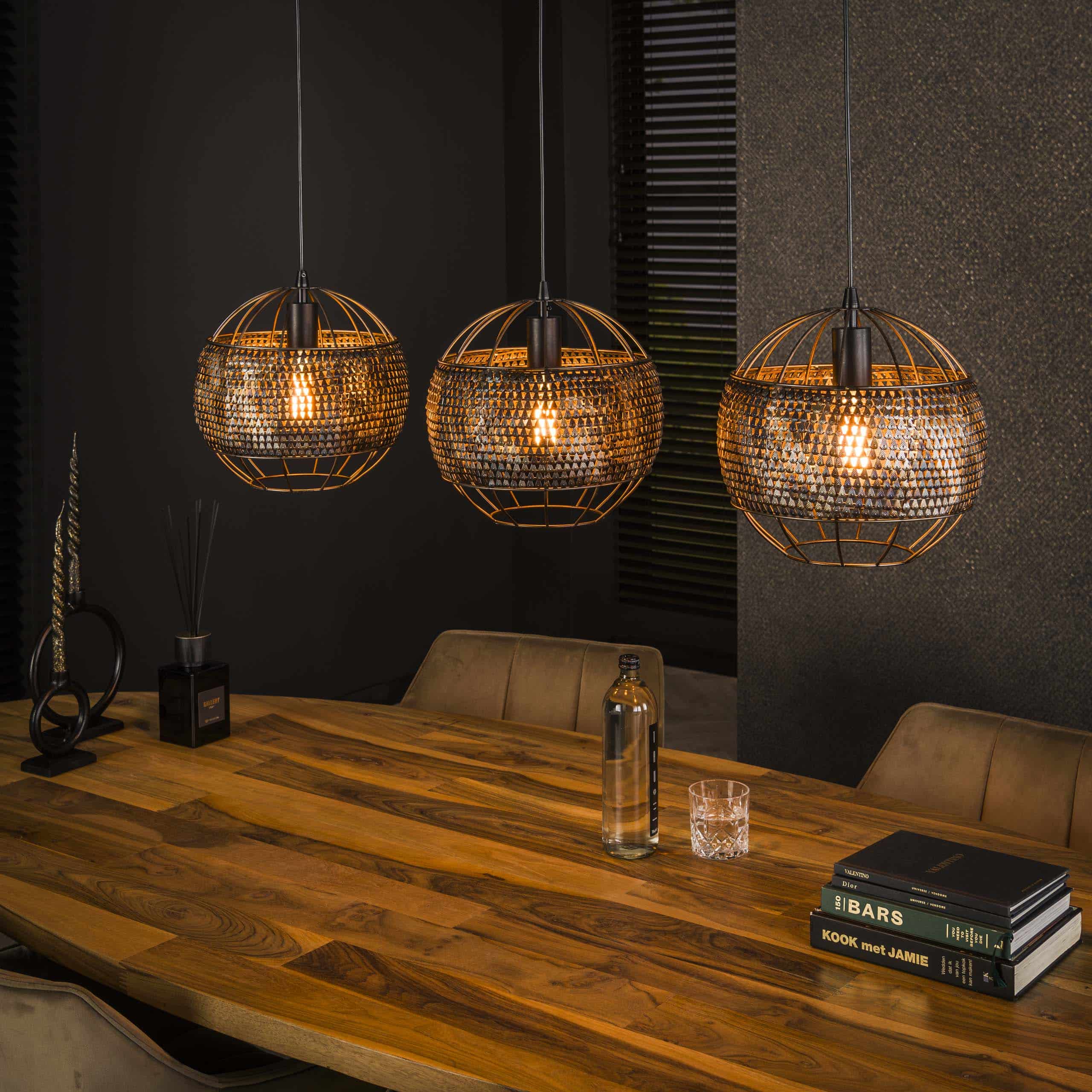 Hanglamp Armor Open 3-lichts / Zwart bruin