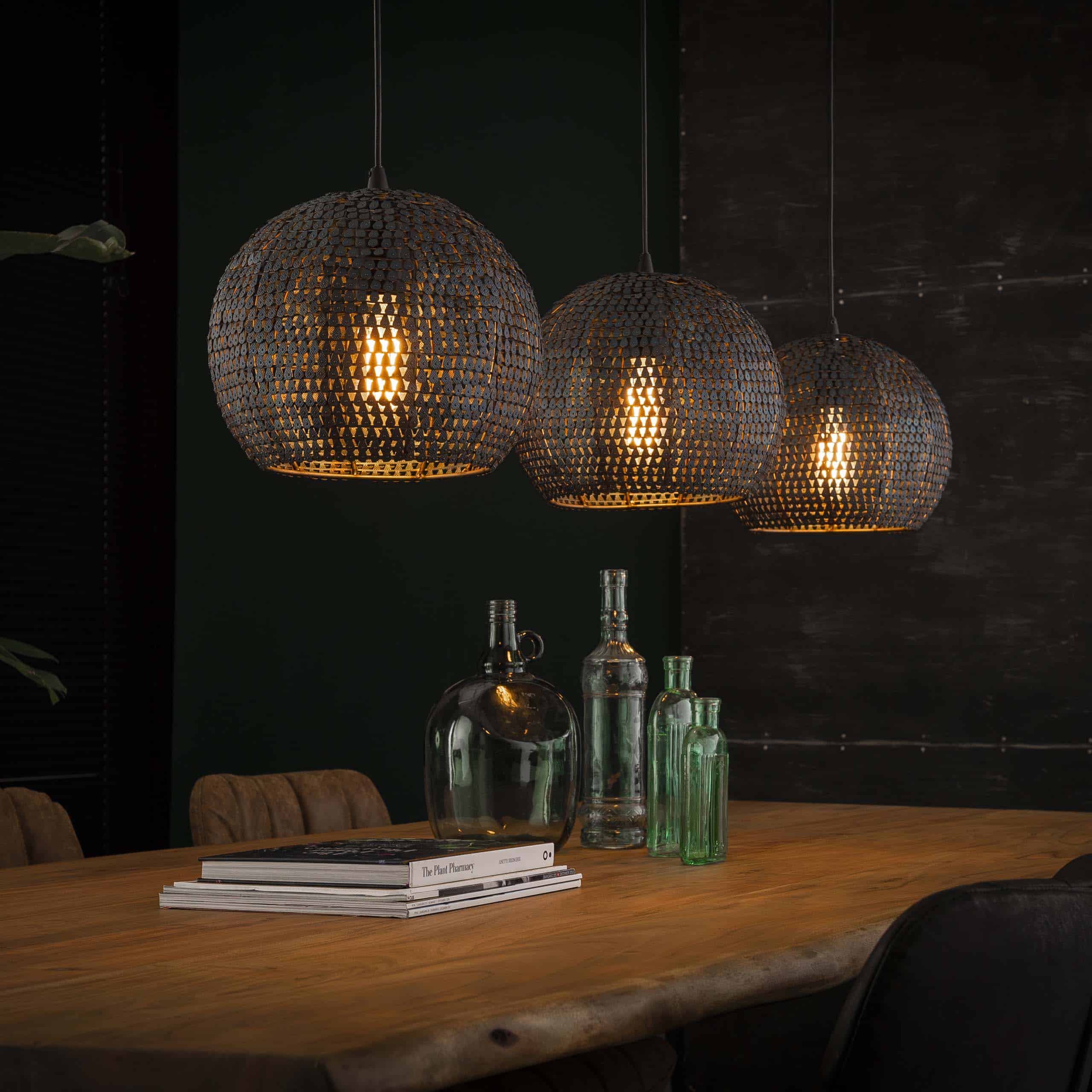 Hanglamp Armor Orb 3-lichts / Zwart bruin