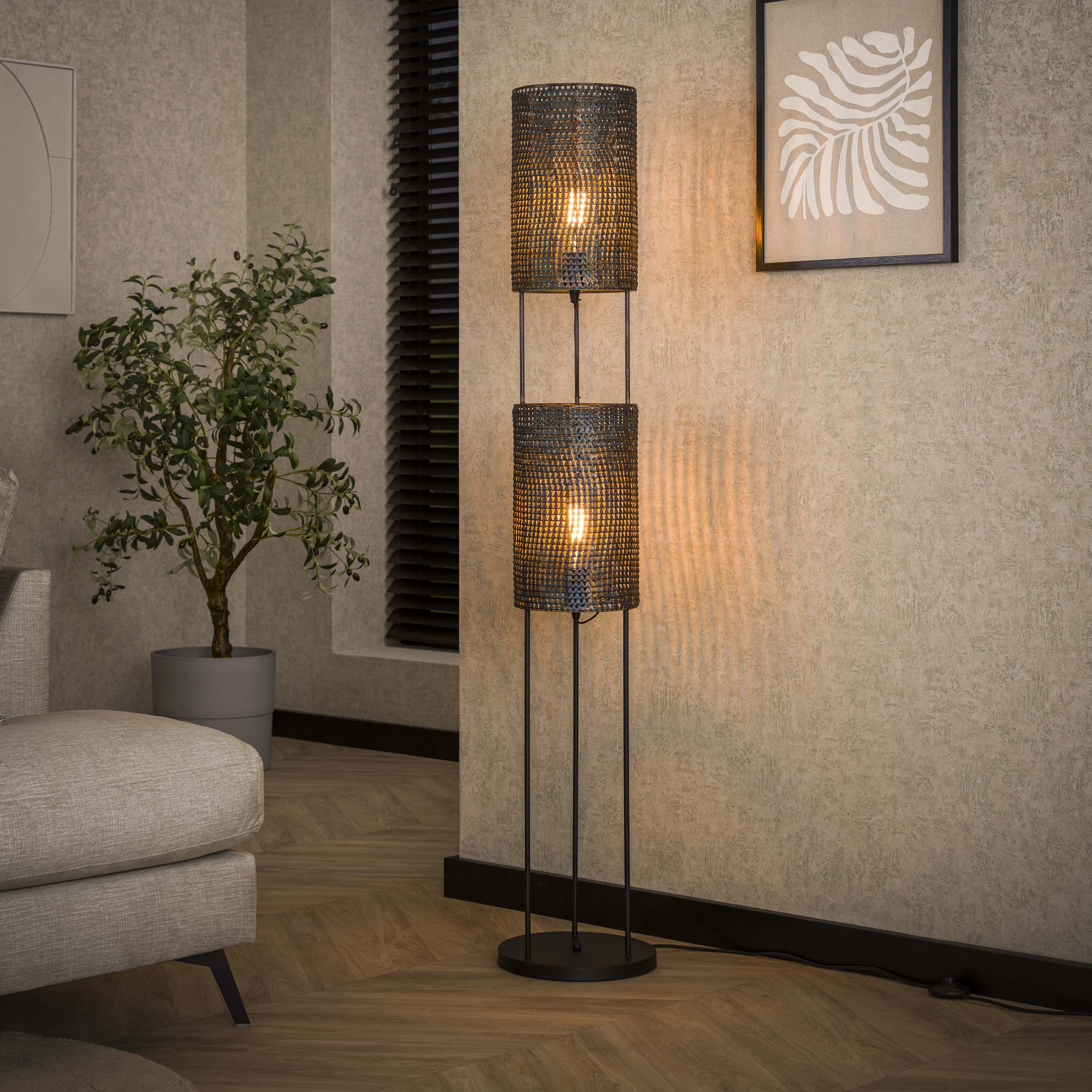 Vloerlamp Armor Tube 2-lichts / Zwart bruin