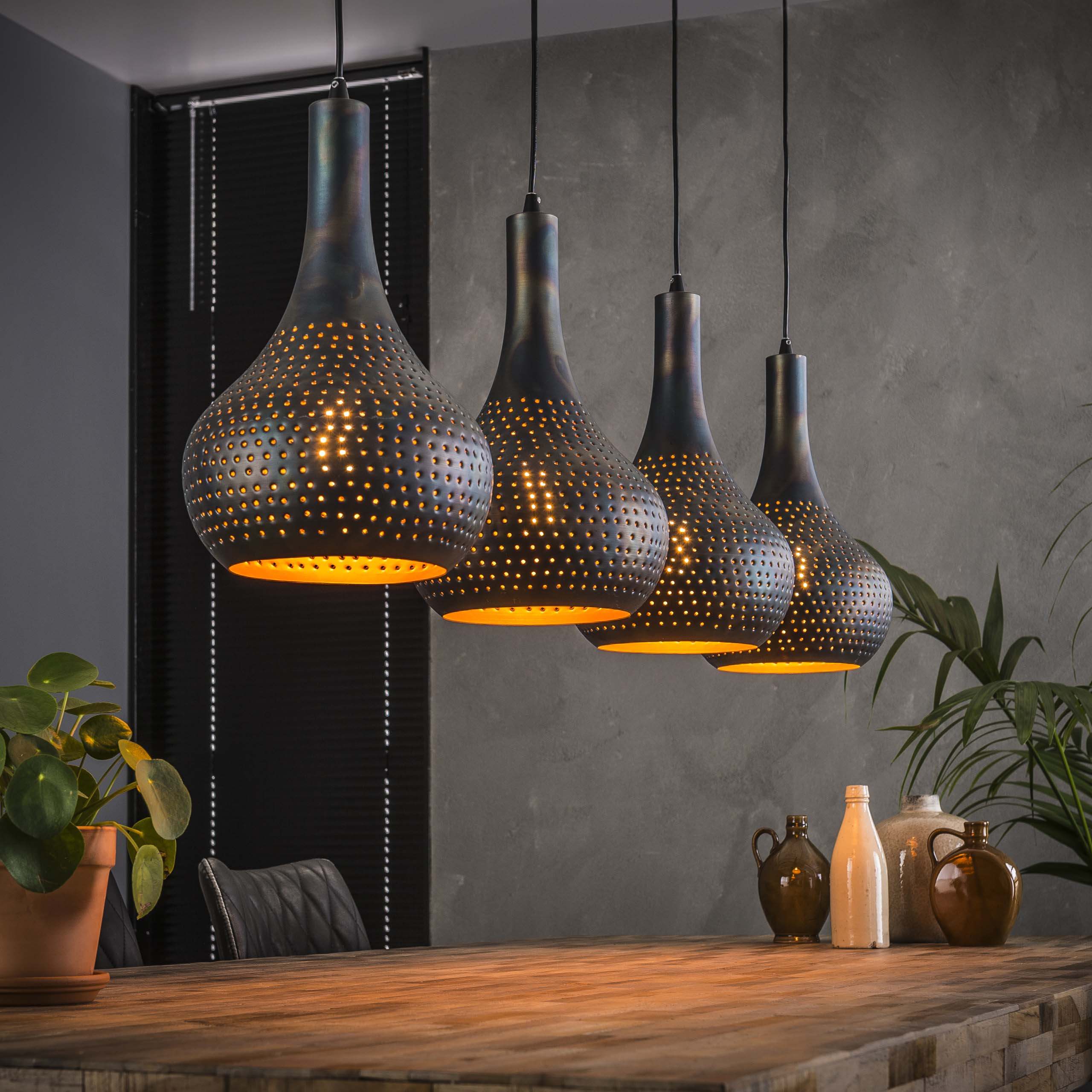Hanglamp Punch Cone 4-lichts / Zwart bruin