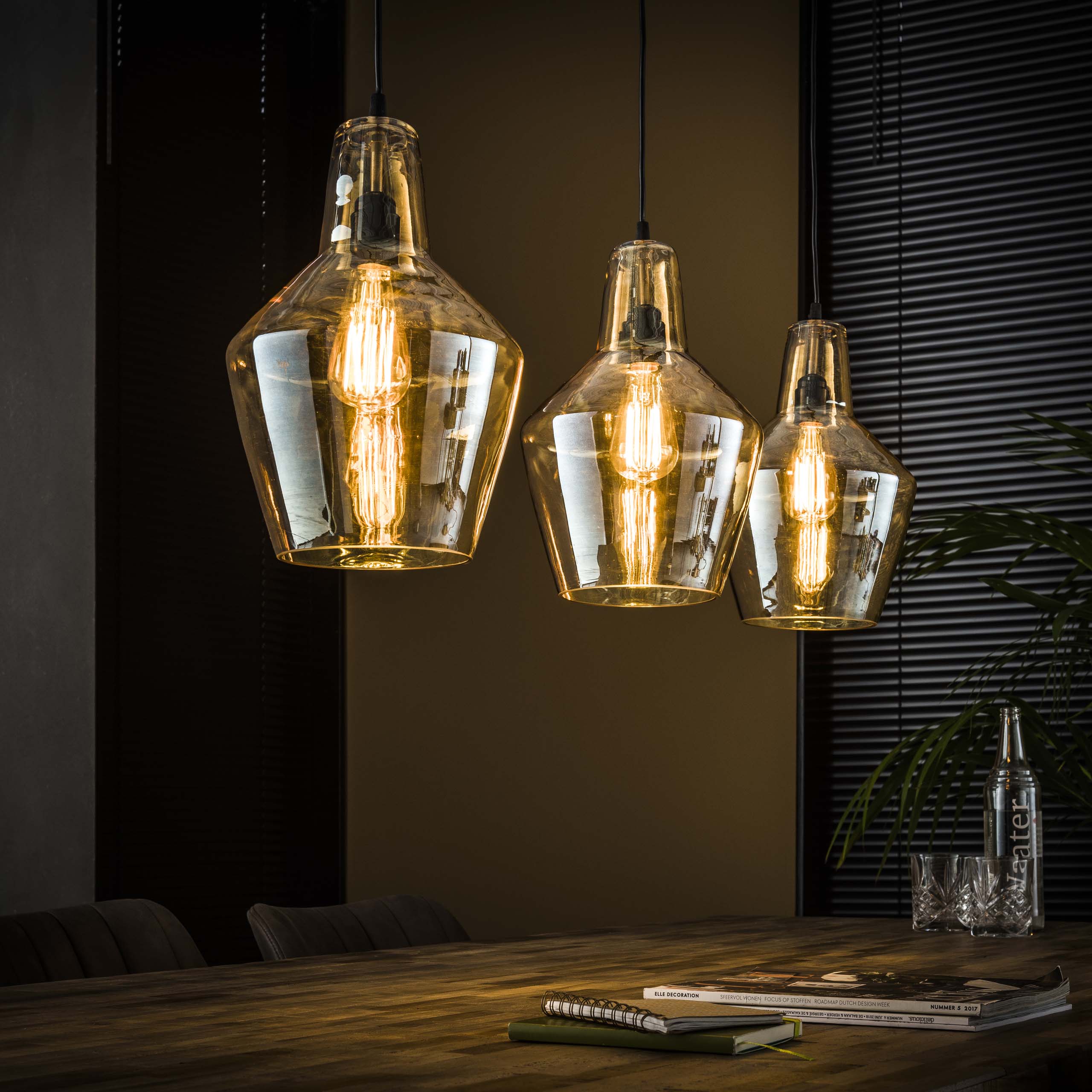Hanglamp Glass Cone 3-lichts / Oud zilver