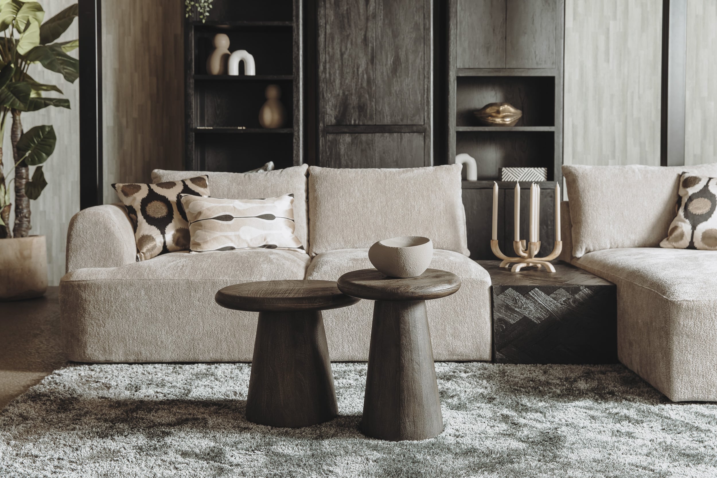 Tower Living bijzettafel Asti 60x60x45 cm rond mangohout olijfbruin