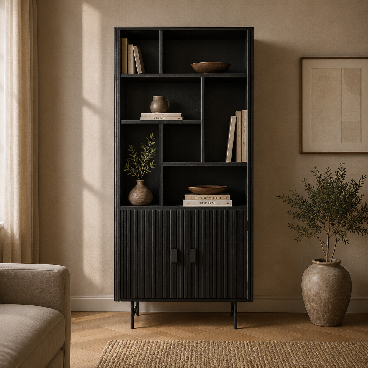 Eleonora boekenkast Remi 96x37x188 cm mangohout zwart