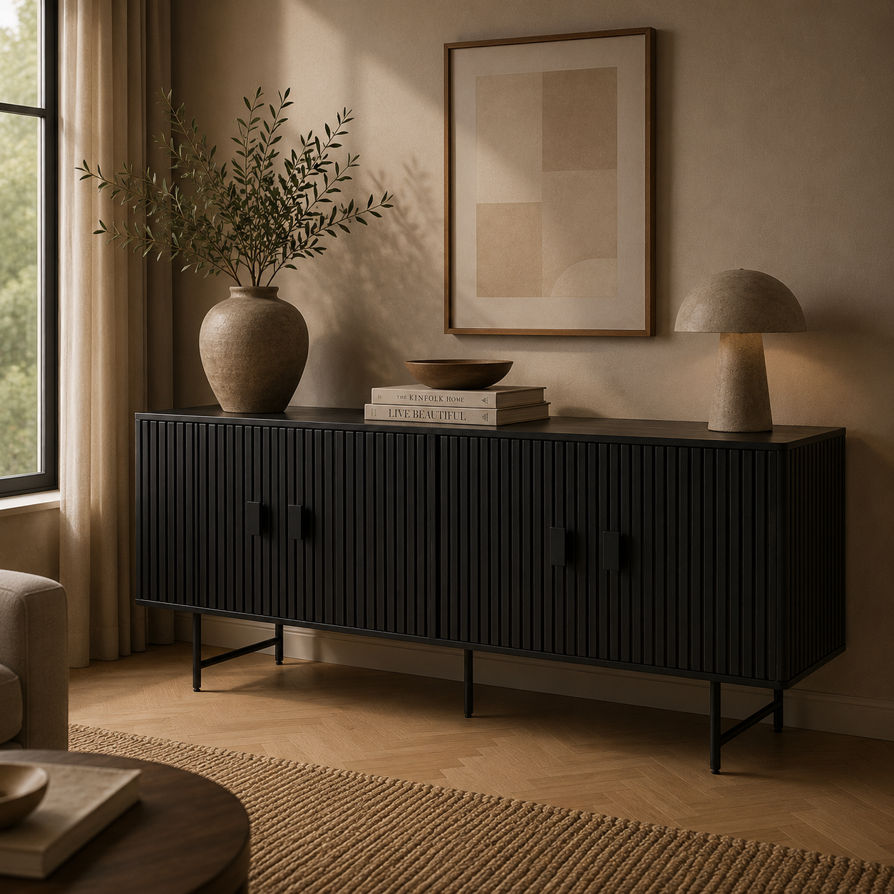 Eleonora dressoir Remi 170x54x68,5 cm mangohout zwart