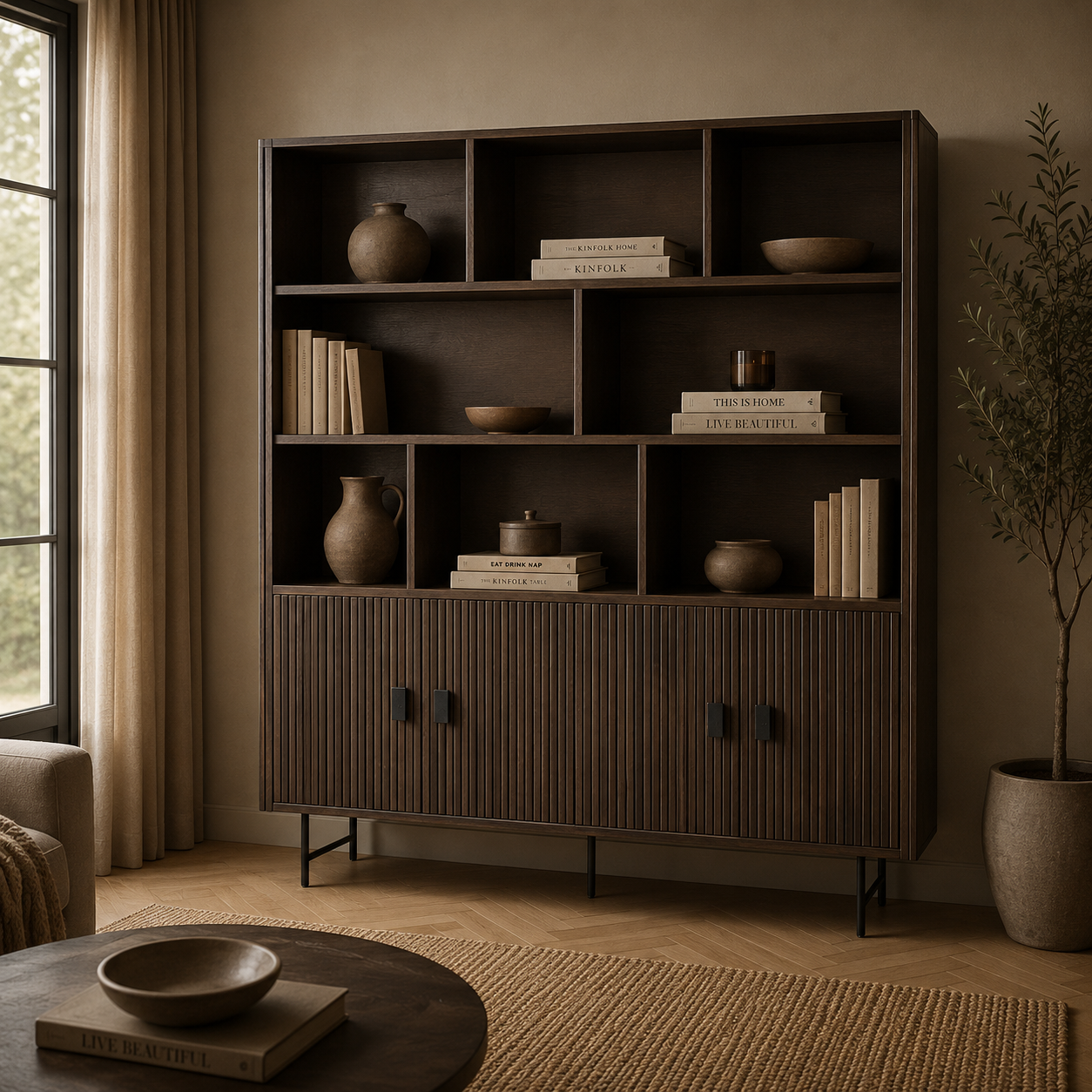 Eleonora wandkast Remi 200x37x200 cm mangohout bruin