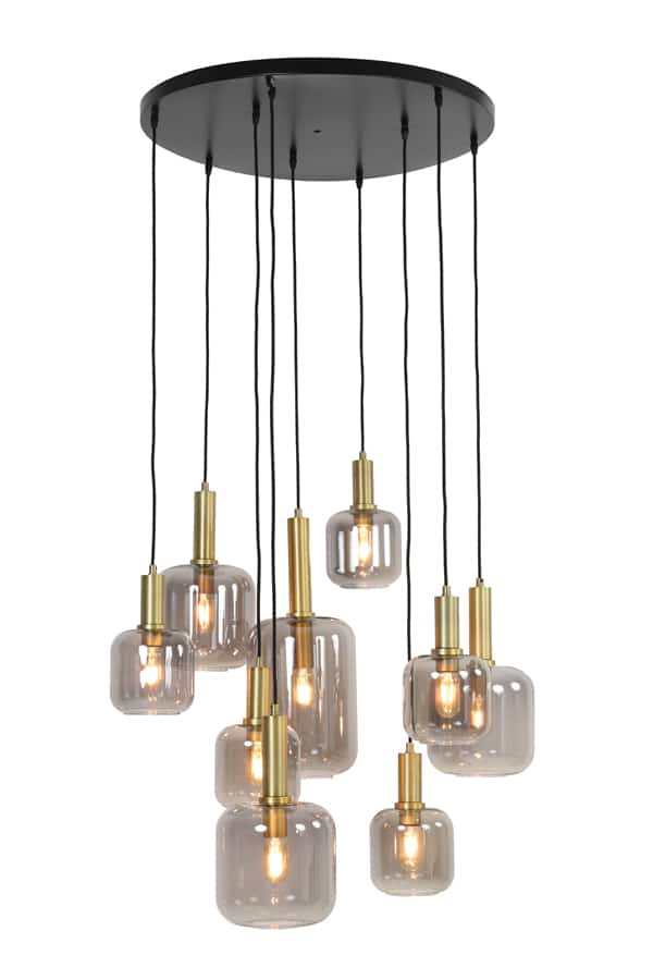 Light & Living hanglamp 9L Ø83,5x79,5 cm Lekar antiek brons+smoke glas