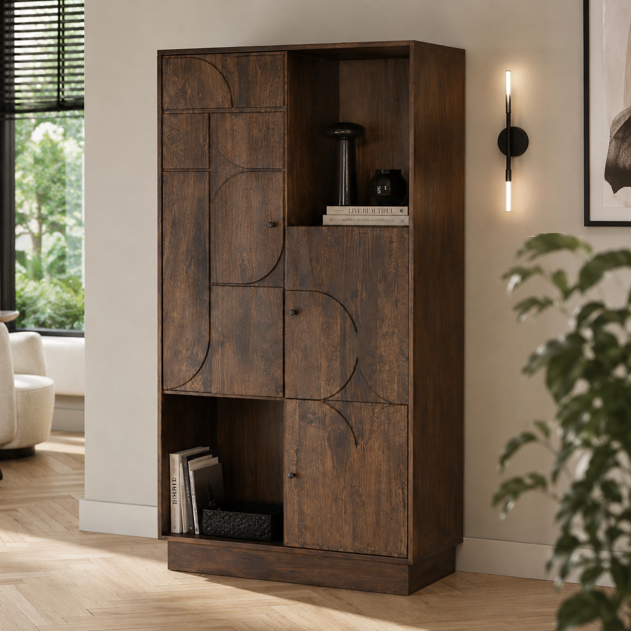 Nijwie MySons Kast 180 met 3 deuren en 2 open vakken, Mango Brown Walnut - Kaapstad Collection