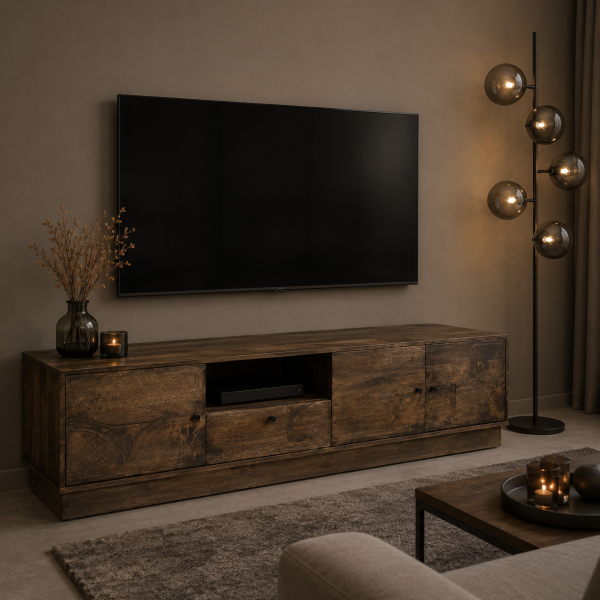 Nijwie MySons TV dressoir 190 met 3 deuren, 1 lade en 1 open vak, Mango Brown Walnut – Kaapstad Collection