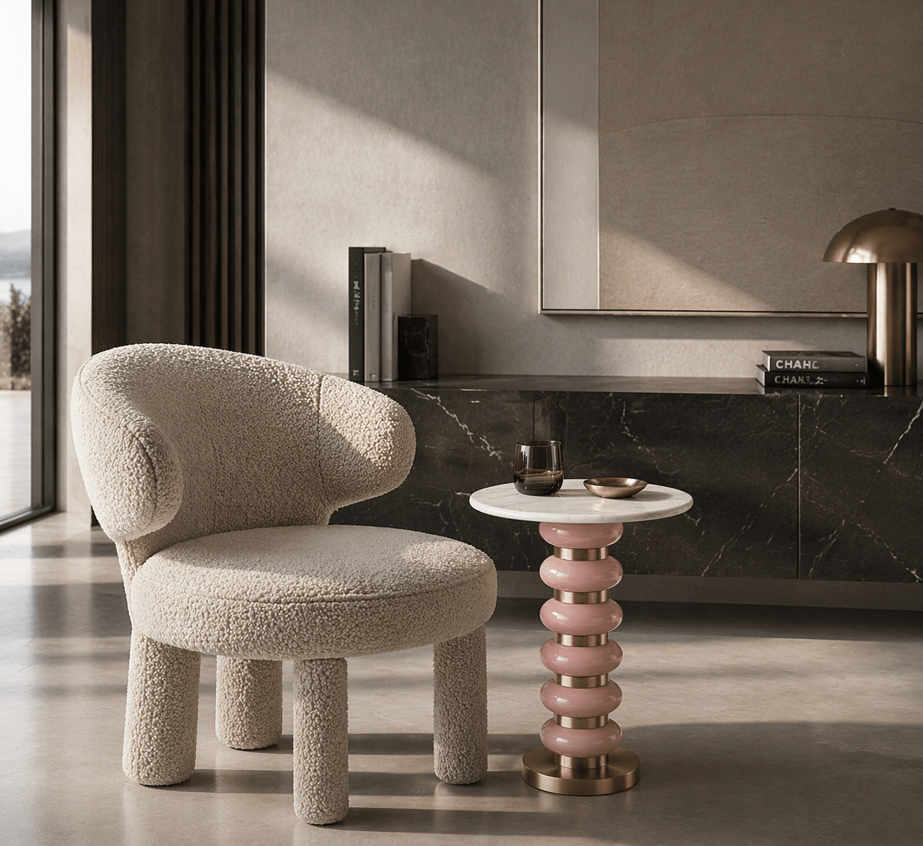 Richmond Interiors bijzettafel Villeray roze 40x40x53 cm marmer