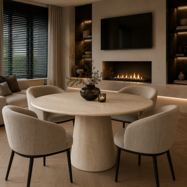 Richmond Interiors eettafel Fictus 140 cm rond travertin