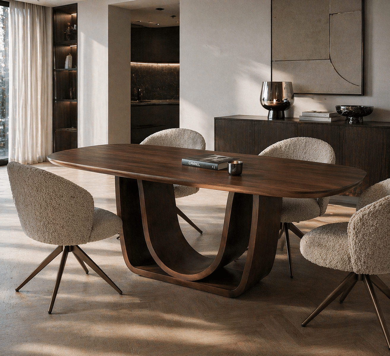 Richmond Interiors eettafel Windsor 230x100x75 cm brass base walnoot