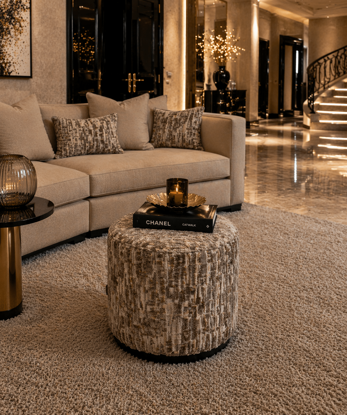 Richmond Interiors poef Lexie 45Ø grijs