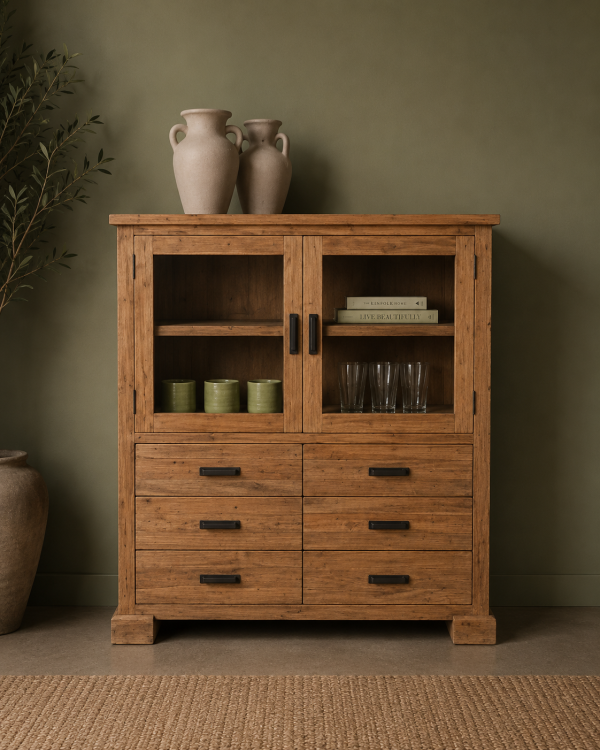 SHOWMODEL Tower Living vitrinekast Lorenzo oud teak 120x45x135 cm