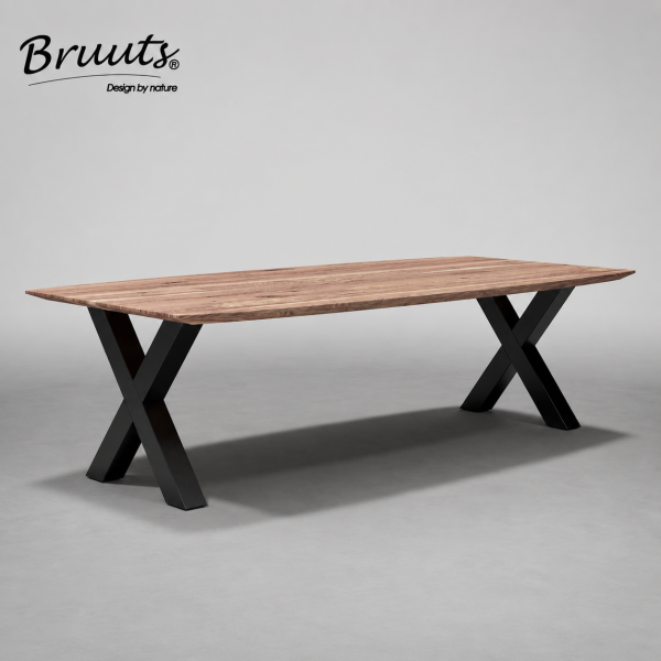 SHOWMODEL UrbanSofa Bruuts eettafel Eclipse verjongde rand X onderstel metaal 240 cm onbehandeld acacia