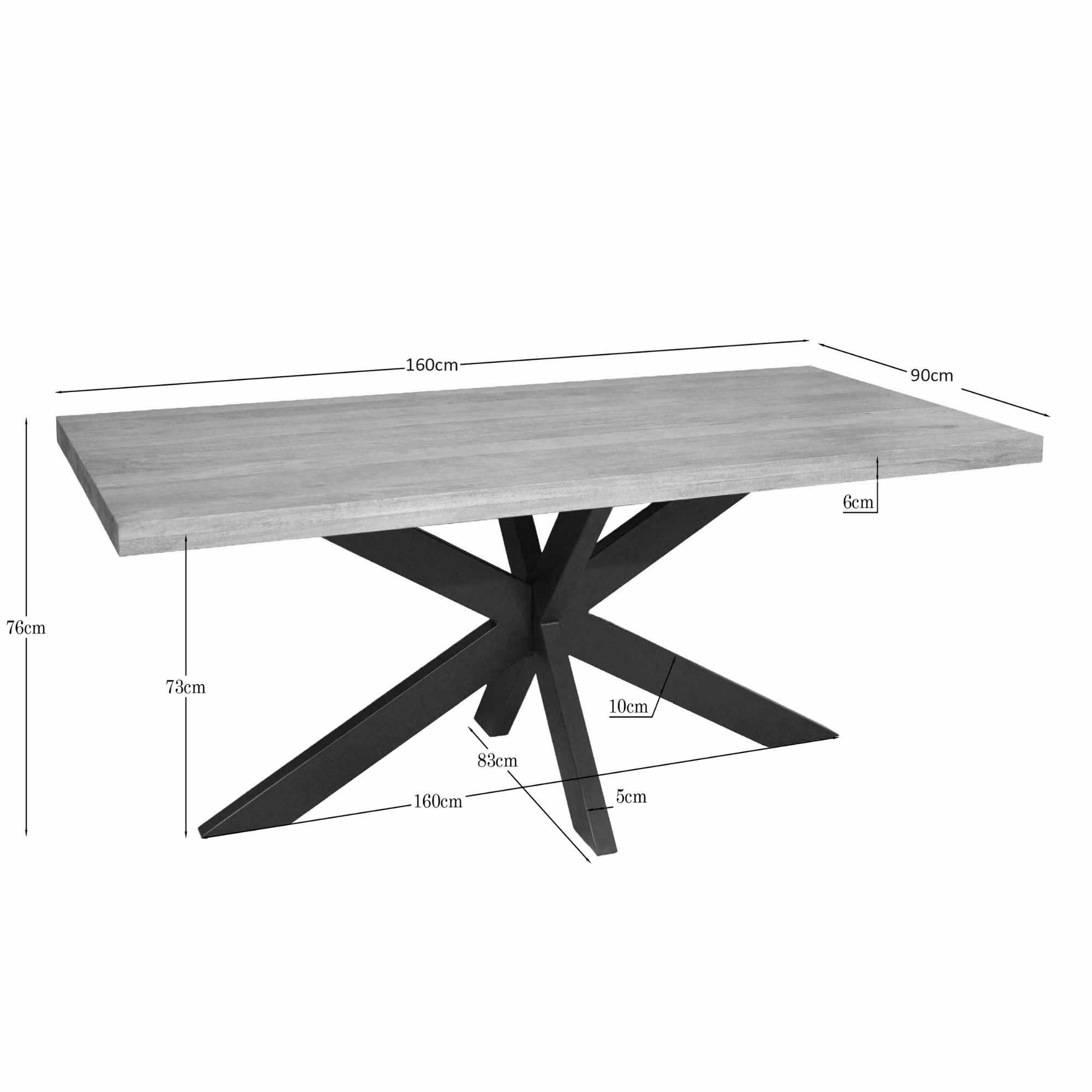 Starfurn Rechthoekige eettafel Dakota Naturel Mangohout 160 cm
