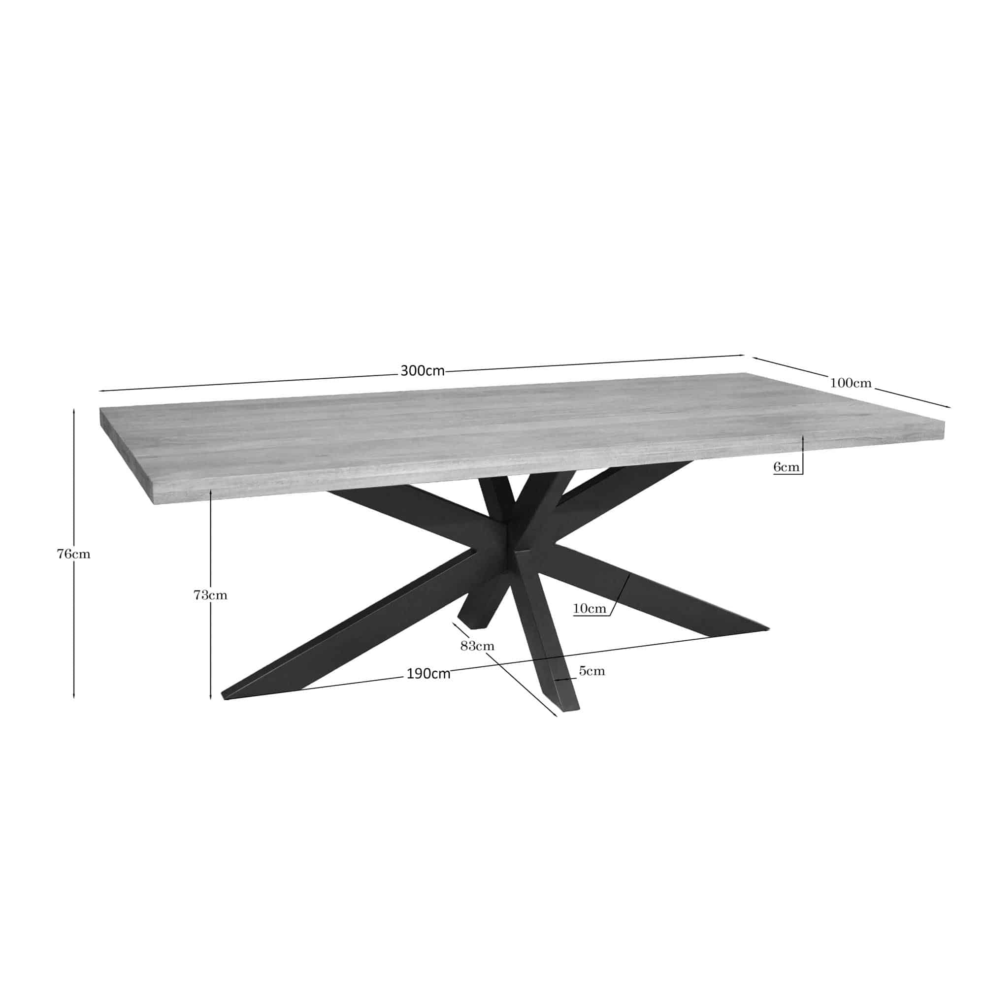 Starfurn Rechthoekige eettafel Dakota Naturel Mangohout 300 cm