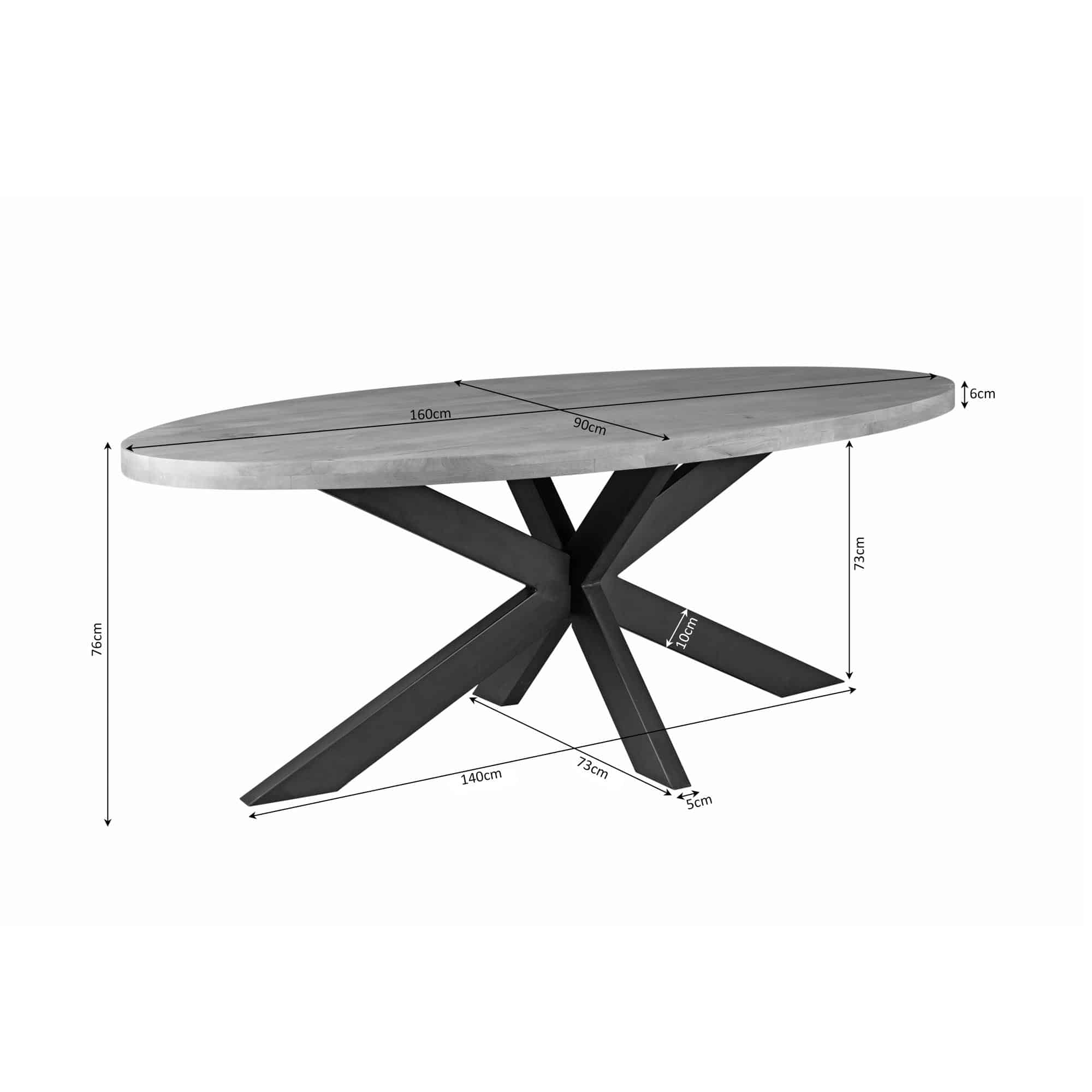 Starfurn Ovale eettafel Dakota Naturel Mangohout 160 cm
