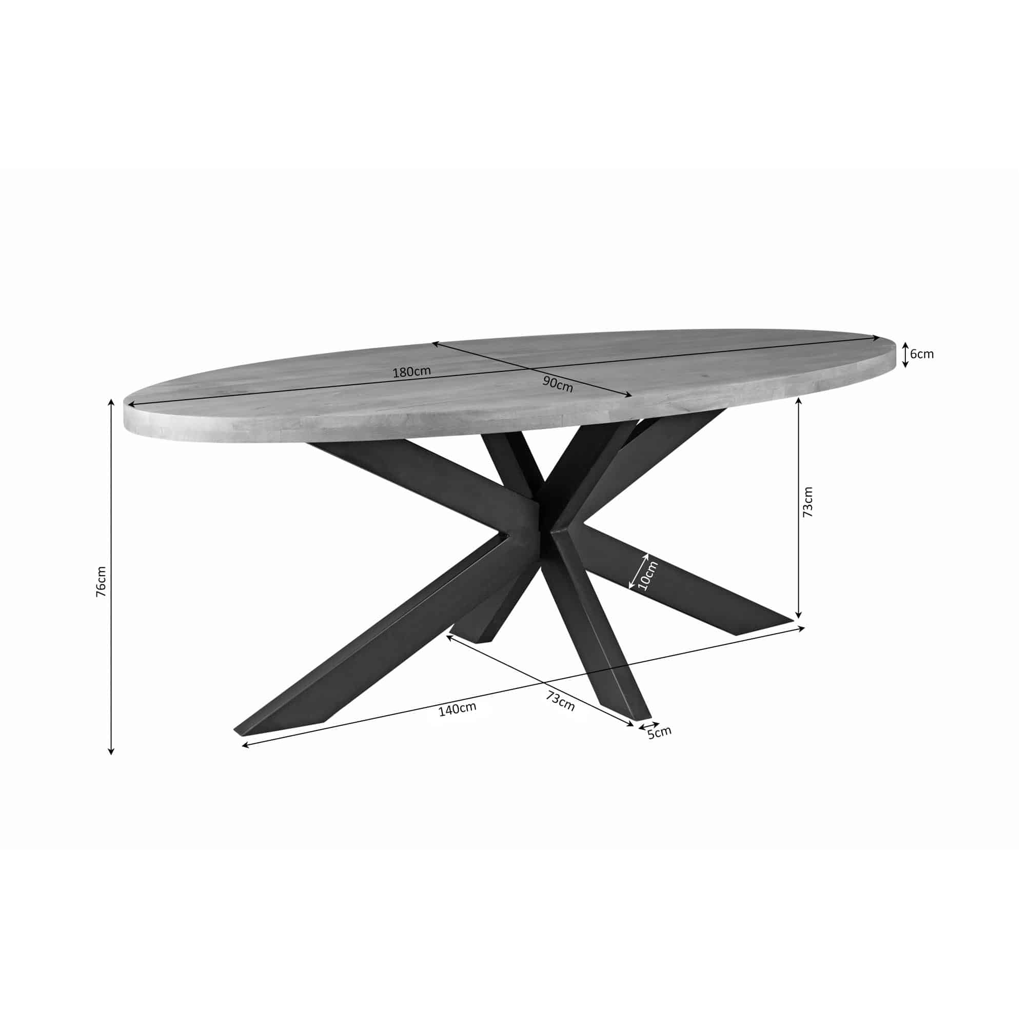 Starfurn Ovale eettafel Dakota Naturel Mangohout 180 cm
