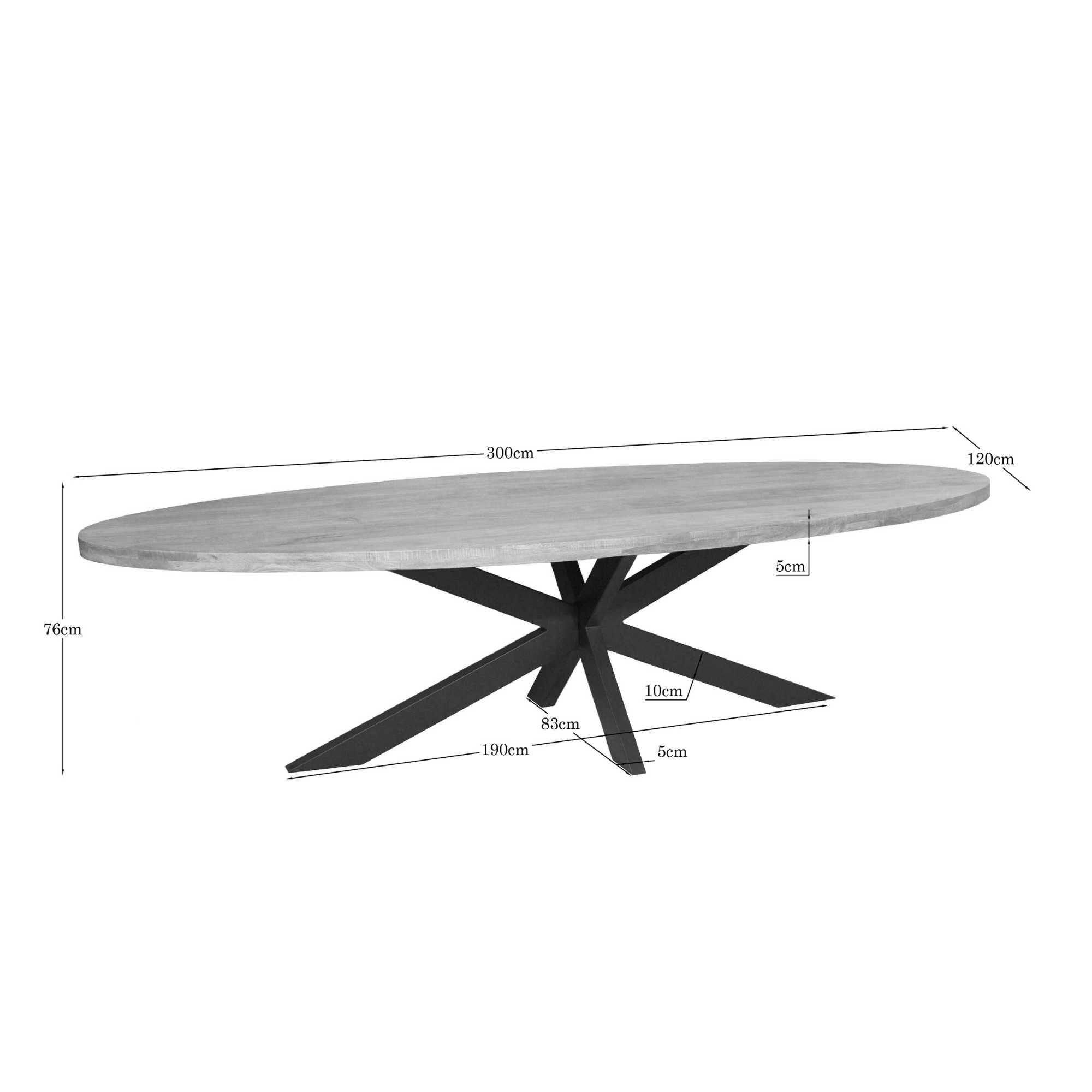 Starfurn Ovale eettafel Dakota Naturel Mangohout 300 cm