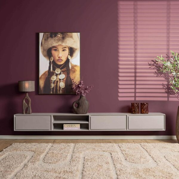 Starfurn Zwevend tv meubel Ambiance Taupe Mangohout 240 cm