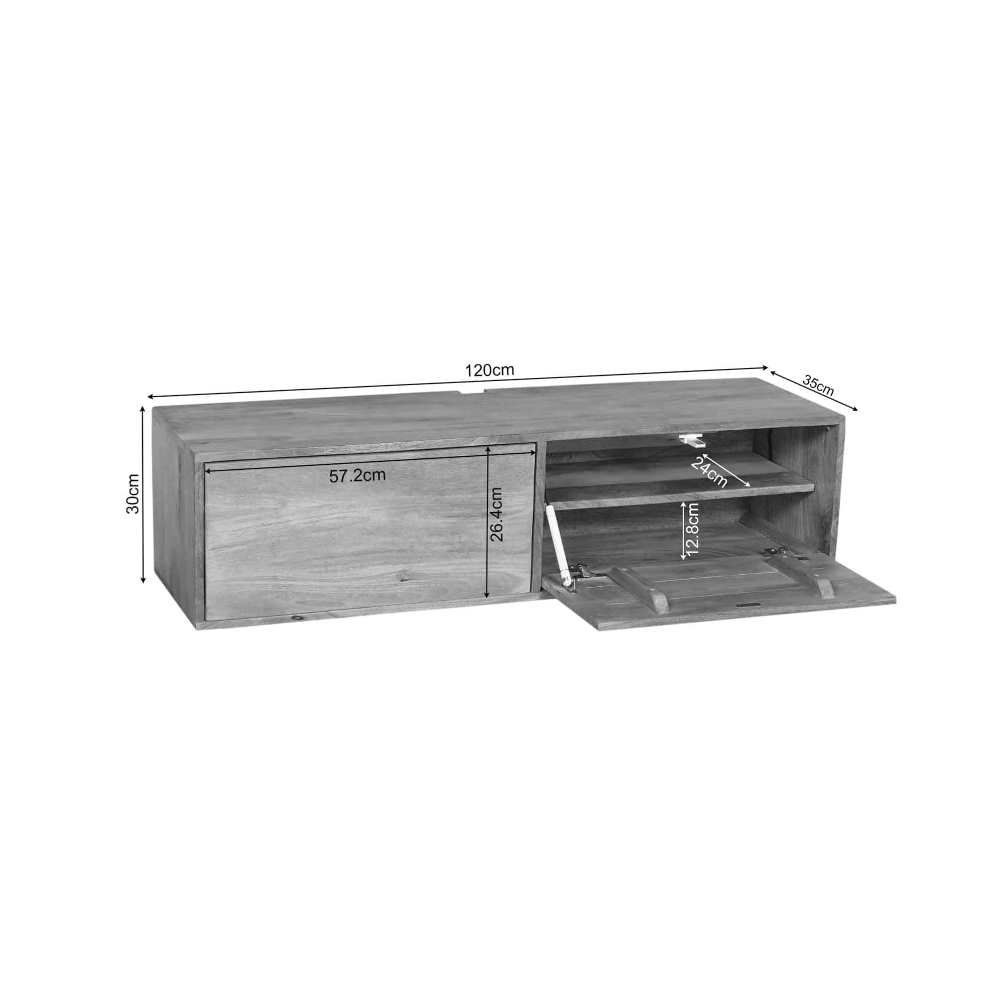 Starfurn Zwevend tv meubel Vision Licht Mangohout 120 cm