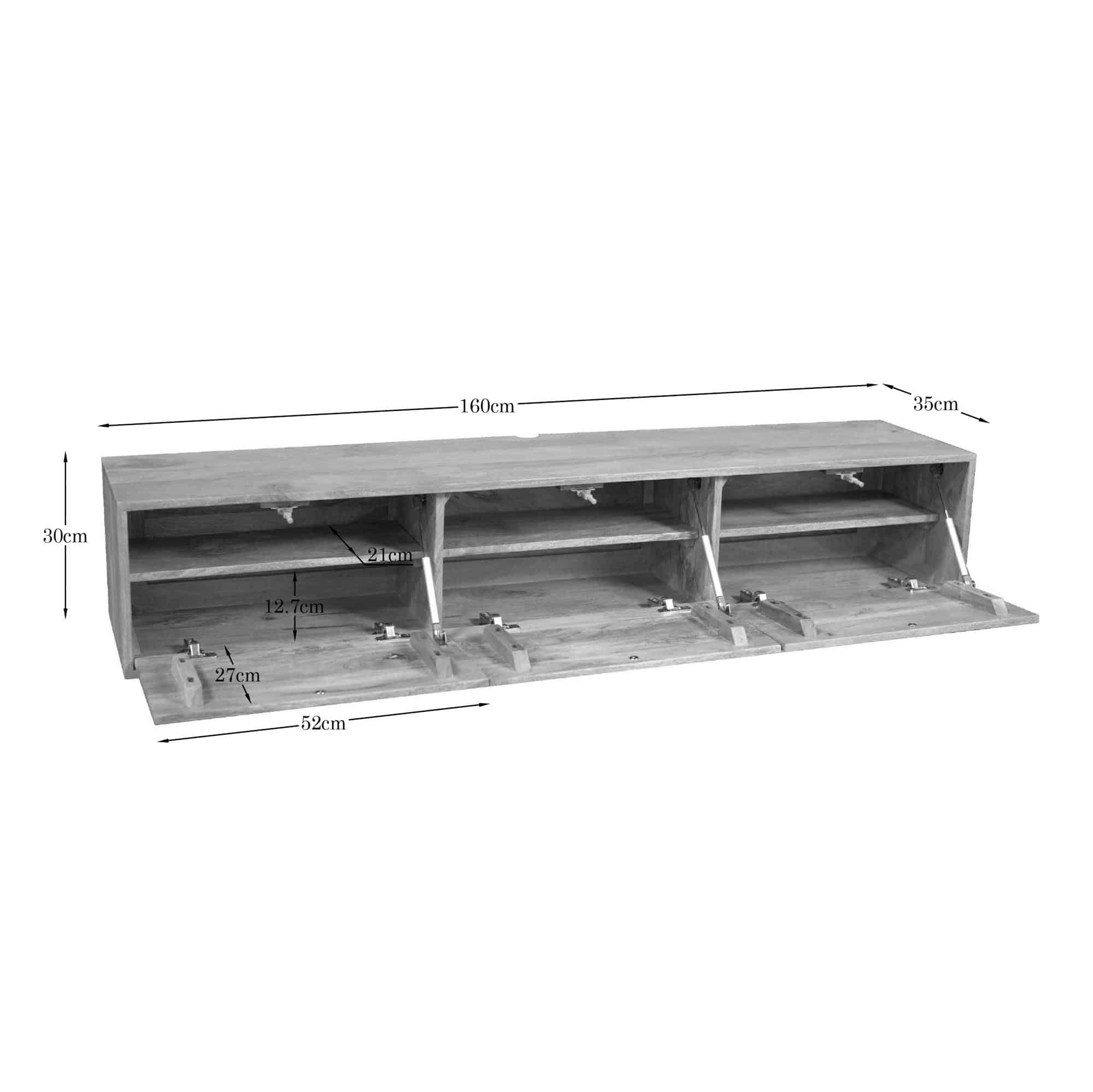 Starfurn Zwevend tv meubel Vision Licht Mangohout 160 cm