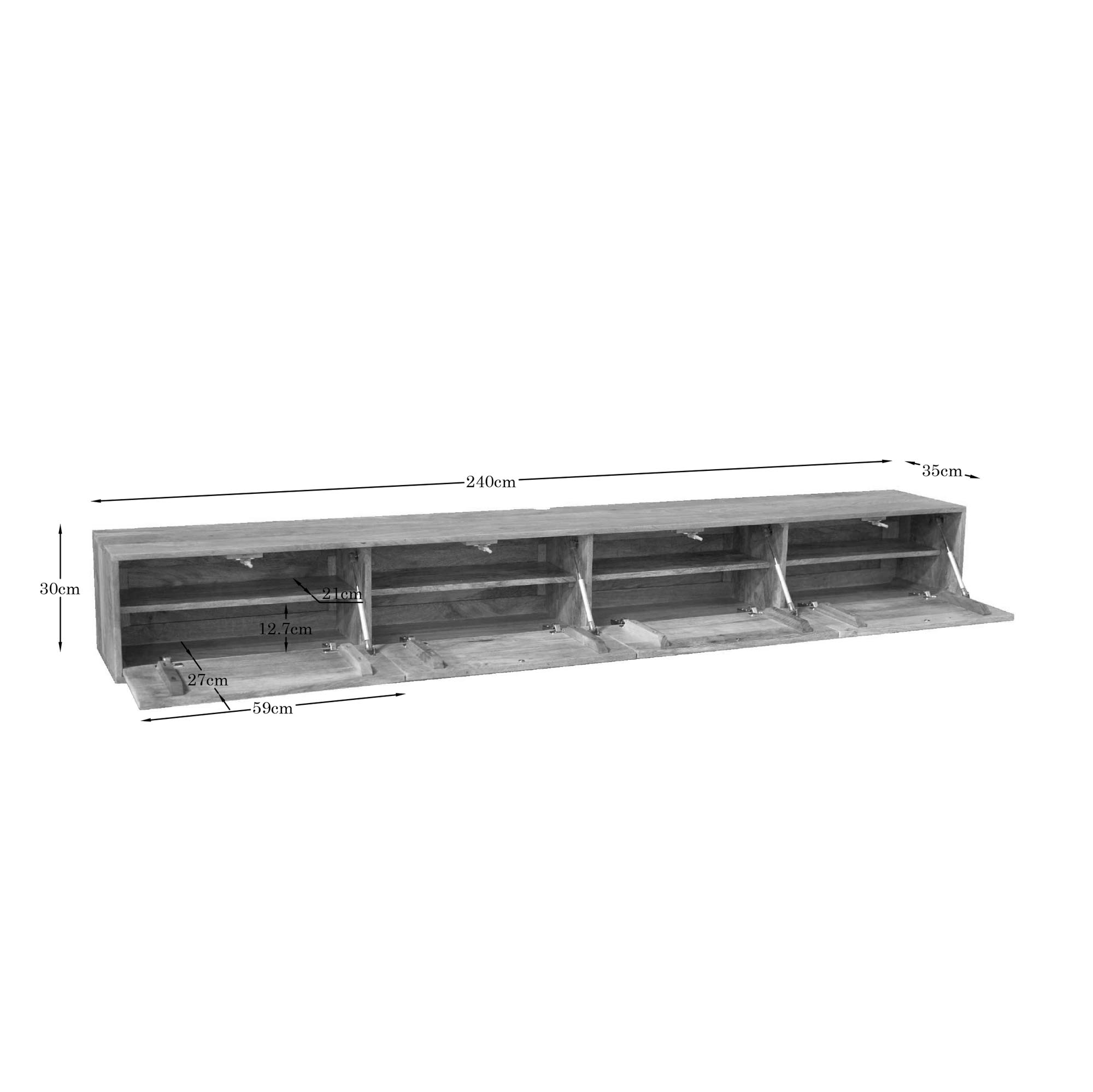 Starfurn Zwevend tv meubel Vision Licht Mangohout 240 cm