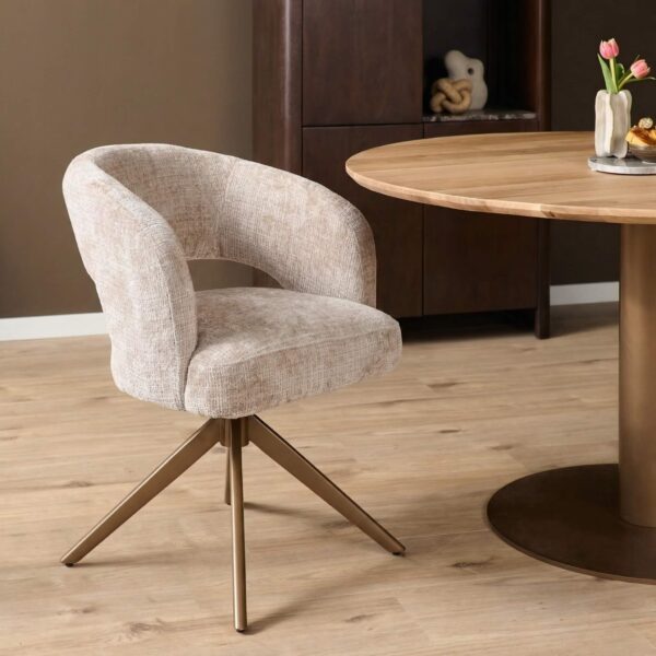 Starfurn Draaibare eetkamerstoel Demi met armleuning Beige Poot Brons