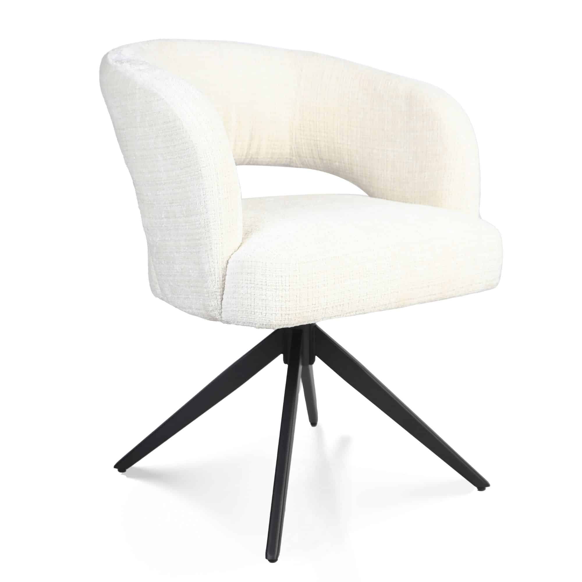 Starfurn Draaibare eetkamerstoel Demi met armleuning Off White Poot Zwart