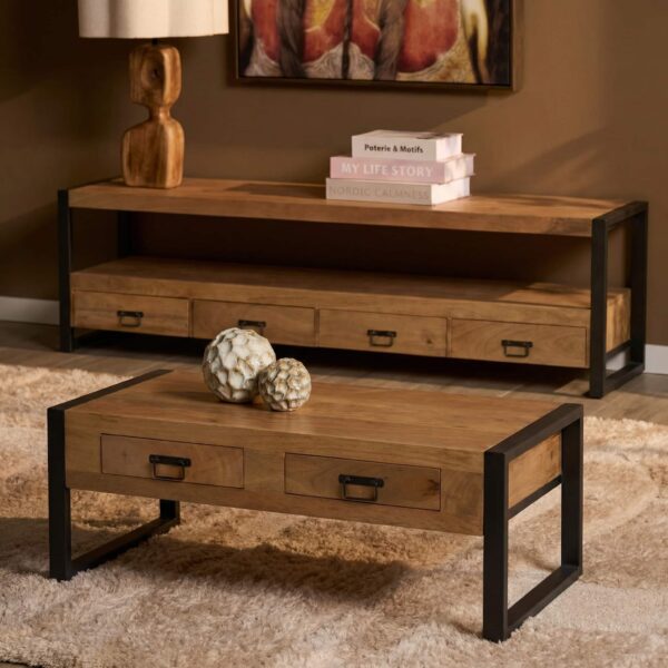 Starfurn Salontafel Britt met twee lades Naturel Mangohout 120 cm