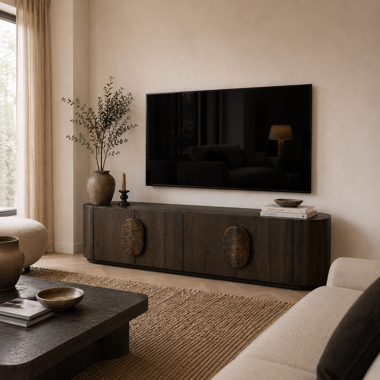 Tower Living tv meubel Allure 180x40x50 cm donkerbruin eiken