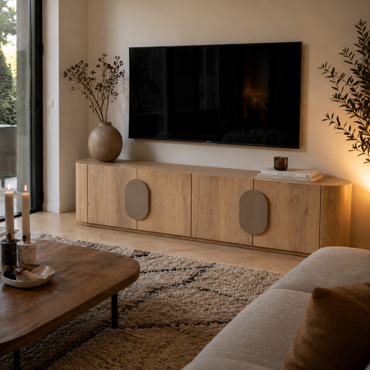 Tower Living tv meubel Allure 210x40x50 cm white wash eiken