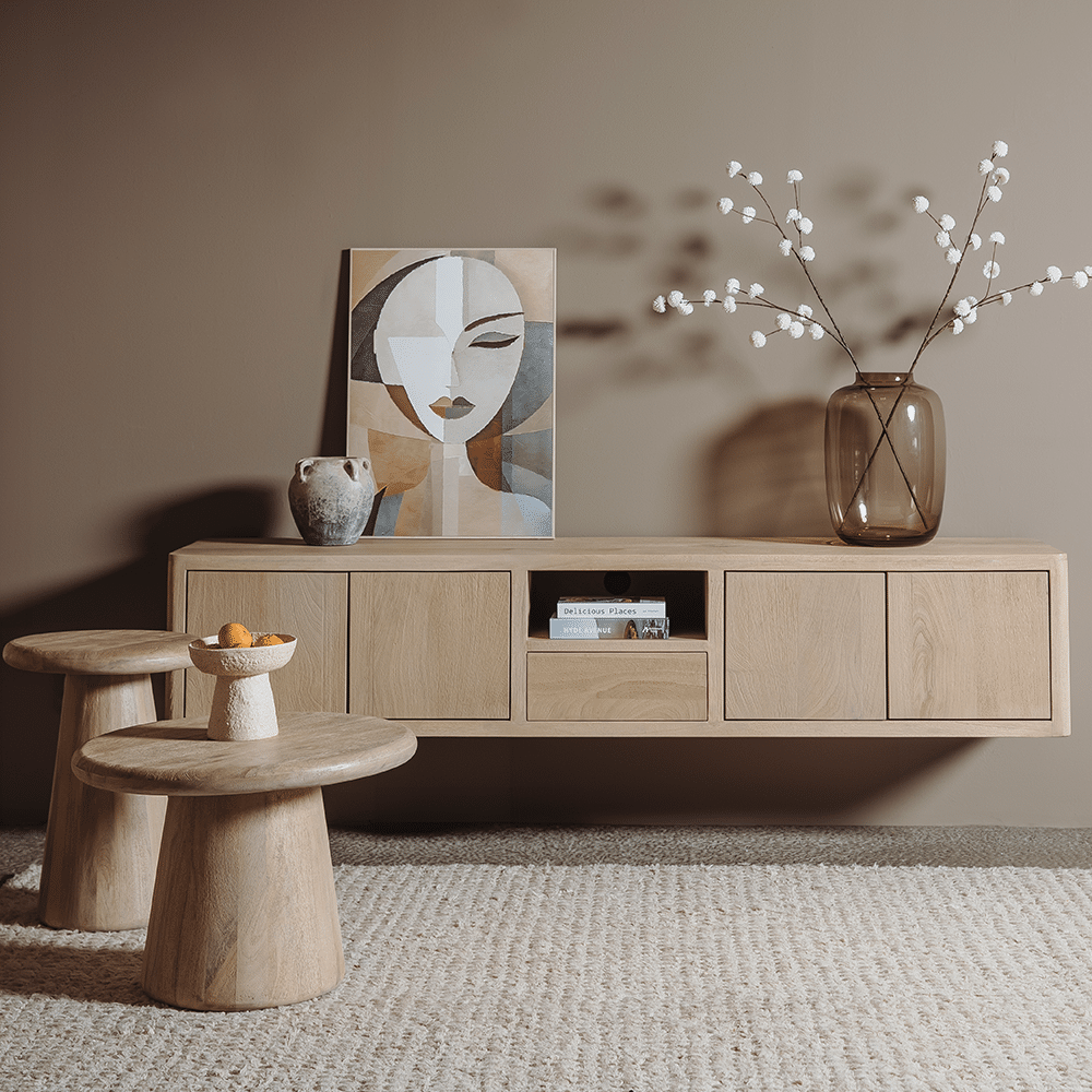 Tower Living tv meubel zwevend/ staand Tenna 200x45x40 cm mangohout naturel