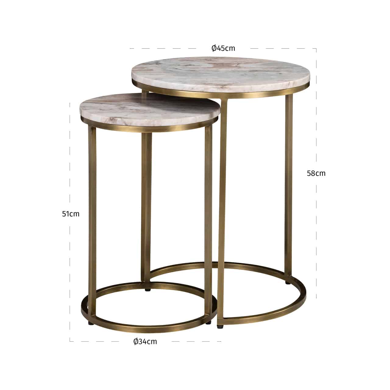Richmond Interiors bijzettafel Bottega set van 2 marmer